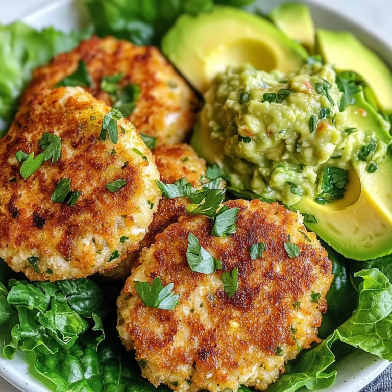To make these tasty keto chicken patties, gather the following items: - 1 pound ground chicken - 1/2 cup almond flour - 1/4 cup grated Parmesan cheese - 1/4 cup finely chopped green onions - 1 large egg - 2 cloves garlic, minced - 1 teaspoon paprika - 1/2 teaspoon salt - 1/2 teaspoon black pepper - 1/4 teaspoon cayenne pepper (optional for heat) - 2 tablespoons olive oil (for frying) - Fresh parsley, chopped (for garnish) These chicken patties are not only simple to make, but they also fit well in a keto diet. Each patty contains about: - Calories: 150 - Protein: 20g - Fat: 8g - Carbohydrates: 3g - Fiber: 1g This makes them a great choice for low-carb meals. If you want to change things up, here are some ideas: - Ground Turkey or Beef: You can swap ground chicken for turkey or beef for a different taste. - Coconut Flour: Use coconut flour instead of almond flour if you prefer. - Onion Powder: If green onions are not available, use onion powder for flavor. - Different Cheeses: Try cheddar or mozzarella instead of Parmesan for a new twist. Using these alternatives can keep your meal fresh and exciting! {{ingredient_image_1}} Start by gathering all your ingredients. In a large mixing bowl, add the ground chicken, almond flour, and grated Parmesan cheese. Next, toss in the finely chopped green onions, minced garlic, and the egg. Sprinkle in the paprika, salt, black pepper, and cayenne pepper if you want a kick. Now, use your hands to mix everything well. Make sure the ingredients blend evenly. This step is key for flavor. Once your mixture is ready, it’s time to shape the patties. Divide the mixture into six equal parts. Each part should be about the size of a small burger. Take one portion and press it into a patty, making it roughly one inch thick. Repeat this for all portions. Ensure they are uniform in size for even cooking. Heat the olive oil in a large skillet over medium heat. When the oil is hot, place the patties in the skillet. If your skillet is small, cook them in batches to avoid crowding. Cook each patty for about 5-6 minutes on one side. You want them golden brown. Then, flip the patties and cook the other side for another 5-6 minutes. To make sure they are safe to eat, check that they reach an internal temperature of 165°F (75°C). Once done, remove them from the skillet and let them drain on a paper towel. Garnish with fresh parsley before serving. Enjoy your meal! Use medium heat when cooking your patties. This helps them cook evenly. If the heat is too high, the outside can burn while the inside stays raw. I like to use a cast-iron skillet for a nice, even cook. Make sure the oil is hot before adding the patties. This keeps them from sticking. Always leave some space between the patties. This allows them to brown well. To kick up the taste, try adding fresh herbs like parsley or cilantro. You can also mix in some spices like cumin or onion powder. If you enjoy heat, don’t skip the cayenne pepper. It adds a nice kick! For a gourmet touch, serve your patties with avocado slices or a dollop of guacamole. This adds creaminess and flavor. One mistake is overmixing the chicken mixture. This can make your patties tough. Mix just until combined. Another error is not letting the patties rest after cooking. Letting them sit for a few minutes helps keep them juicy. Lastly, avoid cooking too many patties at once. This can lower the skillet's heat and lead to uneven cooking. Pro Tips Use Cold Ingredients: Ensure your ground chicken and egg are cold; this helps the patties hold their shape better during cooking. Don’t Overmix: Mix the ingredients just until combined to keep the patties tender and prevent them from becoming tough. Check for Doneness: Always use a meat thermometer to ensure the patties reach an internal temperature of 165°F (75°C) for safe consumption. Experiment with Spices: Feel free to adjust the spices or add herbs to customize the flavor of your patties to your preference. {{image_2}} You can easily make these patties even tastier while keeping them low-carb. Try adding chopped bell peppers or zucchini. They add crunch and flavor without many carbs. You can also mix in some shredded cheese for a rich taste. Just make sure to keep the total carbs low. If you love heat, spice up your patties! Add more cayenne pepper or some diced jalapeños. You can also use spicy seasoning blends. A dash of hot sauce in the mix will do wonders. The spice will make your patties pop and bring new life to them. To bring a fresh taste, add herbs to your chicken patties. Fresh basil, thyme, or cilantro work well. Just chop them finely and mix them in. This gives a nice aroma and can make the dish stand out. The herbs will add a gourmet touch without much effort. You can keep your keto chicken patties in the fridge. Place them in an airtight container. They will stay fresh for about 3 to 4 days. If you want to keep them longer, consider freezing instead. To freeze your patties, let them cool completely first. Then, lay them flat on a baking sheet. Freeze them for about 1 hour. Once they are solid, transfer them to a freezer bag. They can last up to 3 months in the freezer. Just make sure to label the bag with the date. When you're ready to eat, you can reheat the patties. The best way is to use a skillet. Heat a little olive oil over medium heat. Cook the patties for about 3 to 4 minutes on each side. You can also microwave them for a quick option. Place them on a microwave-safe plate and heat for about 1-2 minutes. Check to ensure they are hot all the way through. Yes, you can use turkey, beef, or pork. Each type has a unique flavor. Ground turkey works well for a lean option. Beef gives a richer taste. Pork can add a juicy texture. Just keep the seasoning in mind. Each meat may need slight adjustments in cooking time. Check the internal temperature of your patties. Use a meat thermometer for accuracy. The safe temperature is 165°F (75°C). Look for a golden brown color outside. The juices should run clear when you cut into them. If unsure, cook them a bit longer. Pair your patties with fresh salads or steamed veggies. Zucchini noodles are a great low-carb option. You can also serve them with avocado slices. A dollop of guacamole adds creaminess. Try a side of cauliflower rice for extra flavor and texture. In this article, we explored how to make delicious keto chicken patties. We talked about the key ingredients, nutritional info, and smart swaps. You learned step-by-step how to mix, shape, and cook them. Tips offered best methods and flavor tricks, while variations gave creative ideas. Lastly, we covered storage, freezing, and reheating suggestions. Now you have all the tools to create tasty low-carb meals. Enjoy your cooking adventure!