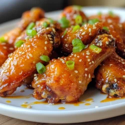 - 2 pounds chicken wings - 1/4 cup honey - 3 tablespoons soy sauce - 3 cloves garlic, minced - 2 tablespoons sriracha or your favorite hot sauce - 1 tablespoon rice vinegar - 1 teaspoon sesame oil - Salt and pepper to taste - Chopped green onions for garnish - Sesame seeds for garnish You can add other ingredients to make these wings your own. Try adding: - Lemon juice for a tangy twist - Ginger for a warm spice - Chili flakes for extra heat For the best flavor, I recommend using: - Raw honey for natural sweetness - Low-sodium soy sauce to control salt levels - Aged sriracha for deeper flavor These simple choices will help you create a dish that impresses everyone. {{ingredient_image_1}} 1. Preheat your oven to 400°F (200°C). 2. Line a baking sheet with aluminum foil. This helps with cleanup. 3. Place a cooling rack on top of the baking sheet. This allows air to circulate. 4. In a large mixing bowl, combine: - 1/4 cup honey - 3 tablespoons soy sauce - 3 cloves garlic, minced - 2 tablespoons sriracha or your favorite hot sauce - 1 tablespoon rice vinegar - 1 teaspoon sesame oil - Salt and pepper to taste 5. Mix well to make a tasty marinade. 6. Add the chicken wings to the bowl and toss them. Make sure they get coated well. 7. Let them marinate for at least 30 minutes. For more flavor, marinate up to 2 hours in the fridge. 1. Take the wings out of the marinade. Place them on the cooling rack. 2. Reserve the leftover marinade for later use. 3. Bake the wings in the preheated oven for 40-45 minutes. Flip them halfway through. This helps them cook evenly. 4. When they are golden brown and crispy, remove them from the oven. 5. While the wings bake, pour the reserved marinade into a small saucepan. 6. Simmer the marinade over medium heat for about 5-7 minutes. This thickens it a bit. 7. Toss the baked wings in the thickened marinade. Make sure they are well coated. - For extra crispiness, broil the wings for 2-3 minutes at the end. - Keep an eye on them while broiling to prevent burning. - Garnish with chopped green onions and sesame seeds before serving. This adds color and flavor. For the best taste, marinate the wings. You need to mix honey, soy sauce, garlic, sriracha, rice vinegar, sesame oil, salt, and pepper. Place the wings in this mix for at least 30 minutes. For more flavor, let them sit in the fridge for two hours. Marinating helps the wings soak up all those tasty flavors. To get crispy skin, follow these steps. First, use a cooling rack on your baking sheet. This setup allows air to flow around the wings. Bake them at 400°F (200°C) for 40-45 minutes. Flip the wings halfway through for even cooking. If you want extra crispiness, broil them for 2-3 minutes at the end. Keep an eye on them to avoid burning. When serving your wings, think about color and taste. Garnish them with chopped green onions and sesame seeds. This adds a nice touch. Pair your wings with celery sticks and ranch or blue cheese dressing for dipping. You can also serve them with a side of rice or salad for a complete meal. Enjoying these wings with friends makes them even better! Pro Tips Marinate Longer for More Flavor: For the best flavor, let your wings marinate for at least 2 hours in the refrigerator. This allows the marinade to penetrate the chicken, enhancing the taste. Use a Cooling Rack: Elevating the wings on a cooling rack while baking allows air to circulate, resulting in crispier skin. It prevents the wings from sitting in their own juices. Adjust the Heat: If you prefer milder wings, reduce the amount of sriracha or hot sauce. You can also add a touch of cayenne pepper for a subtle kick without overwhelming heat. Garnish for Presentation: Adding chopped green onions and sesame seeds not only enhances the flavor but also makes your wings visually appealing. Don't skip this step! {{image_2}} You can change the heat in your spicy honey garlic wings. If you like it mild, use less sriracha or try a sweet chili sauce. For more heat, add more sriracha or a dash of cayenne pepper. You could even mix in some chopped jalapeños for a fresh kick. Just taste as you go to find your perfect balance. If you want a different sweet flavor, there are great options. Maple syrup or agave nectar can work well in place of honey. You can also use brown sugar for a deeper flavor. Just remember that each sweetener will change the taste a bit, so pick what you love most. If you have dietary needs, you can easily swap some ingredients. For a gluten-free version, choose a gluten-free soy sauce. If you're vegan, use tofu wings and a plant-based honey substitute. You can even use coconut aminos for a lower-sodium option. These easy swaps help everyone enjoy the wings! After you enjoy your spicy honey garlic wings, store any leftovers in an airtight container. Let the wings cool to room temperature first. This helps keep them fresh and safe. Place them in the fridge if you plan to eat them within three days. For longer storage, consider freezing them. To reheat your wings, start by taking them out of the fridge. Preheat your oven to 350°F (175°C). Place the wings on a baking sheet lined with foil. Heat them for about 10-15 minutes until they’re warm and crispy. You can also use a microwave, but it may not keep them crispy. If you want to freeze the wings, wrap them tightly in plastic wrap or aluminum foil. Place them in a freezer-safe bag or container. They can last up to three months in the freezer. When you're ready to eat, thaw them overnight in the fridge before reheating. This keeps the flavor and texture just right. Yes, you can make these wings in an air fryer. Preheat your air fryer to 400°F. Place the marinated wings in a single layer in the basket. Cook for about 25-30 minutes, flipping halfway. This will give you crispy and delicious wings. These wings pair well with many sides. Try serving them with: - Celery sticks - Carrot sticks - Ranch or blue cheese dip - A fresh salad - Sweet potato fries These options balance out the spicy flavor and add freshness to your meal. To make more wings, simply double or triple the ingredients. Keep the same ratio for honey, soy sauce, garlic, and sriracha. If you want, you can marinate more wings at once. Just ensure they fit in your oven or air fryer without crowding. Yes, these wings can be gluten-free. Use gluten-free soy sauce or tamari instead of regular soy sauce. Check all other ingredients to ensure they fit your dietary needs. Enjoy these tasty wings without worry! You now have a full guide on making delicious wings. We covered key ingredients, cooking steps, and tips for great flavor. You can customize your wings to fit your taste and dietary needs. Don't forget how to store and reheat leftovers for later enjoyment. With these tips, you can create amazing wings at home. Enjoy experimenting with flavors and serving them to friends and family. Happy cooking!