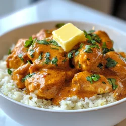 To make Five Ingredient Keto Butter Chicken, you need just five simple items. Here’s the list: - 1 lb (450g) boneless chicken thighs, cut into bite-sized pieces - 1 cup heavy cream - 1/2 cup unsalted butter - 2 tablespoons garam masala - Salt to taste These ingredients work together to create a rich and creamy dish. The chicken thighs add flavor and tenderness. Heavy cream gives a smooth texture. Unsalted butter enhances the richness, while garam masala brings warmth and spice. Salt balances all the flavors. It’s important to measure your ingredients correctly for the best results. Here are the units used in this recipe: - Chicken: 1 pound (450 grams), cut into pieces - Heavy cream: 1 cup - Unsalted butter: 1/2 cup - Garam masala: 2 tablespoons - Salt: to taste Using the right measurements helps ensure the dish cooks well and tastes great. If you don’t have a scale, use measuring cups and spoons for accuracy. Choosing fresh, high-quality ingredients makes a big difference. Here are some tips: - Chicken thighs: Look for organic or free-range options. They are often more flavorful and tender. - Heavy cream: Choose a brand with no additives. It should be thick and rich to enhance the sauce. - Unsalted butter: Fresh butter has a nice taste. It’s best for cooking as you can control the salt. - Garam masala: Smell it to check freshness. It should have a strong, spicy aroma. - Salt: Use sea salt or kosher salt for better flavor. Avoid table salt if possible. By selecting quality ingredients, you create a dish that feels special. The flavors will shine, making your meal truly enjoyable. {{ingredient_image_1}} 1. Start by melting 1/2 cup of unsalted butter in a large skillet over medium heat. Watch for bubbles. 2. Once the butter is hot, add 1 lb of boneless chicken thighs, cut into small pieces. Sauté them for 6-7 minutes. Check that the chicken is cooked and lightly browned. 3. Sprinkle 2 tablespoons of garam masala over the chicken. Stir well to coat each piece. This step helps the spices release their flavor. Cook for another 2 minutes. 4. Lower the heat and add 1 cup of heavy cream to the skillet. Stir constantly until everything blends and turns creamy. 5. Season with salt to taste. Let it simmer for 3-4 minutes to thicken the sauce. Enjoy the rich aroma! - Butter melting: 1-2 minutes - Sautéing chicken: 6-7 minutes - Spice blooming: 2 minutes - Cream blending and simmering: 3-4 minutes - Step 1: Butter should bubble in the skillet. - Step 2: Chicken should be golden-brown and cooked through. - Step 3: The chicken will be coated in a fragrant spice mix. - Step 4: Mixture will appear thick and creamy. - Step 5: The sauce should be rich and flavorful, ready to serve. Follow these steps, and you will have a delicious keto butter chicken in no time! To make the best butter chicken, focus on a few key points. First, always use boneless chicken thighs. They stay juicy and tender during cooking. Next, don’t skip the garam masala. This spice blend gives your dish a rich flavor. When you add the heavy cream, stir constantly. This helps create a smooth, creamy sauce. Lastly, let the dish simmer for a few minutes. This allows the flavors to meld together nicely. Many people make a few common mistakes. One mistake is rushing the cooking time. Chicken needs enough time to brown and cook through. Another mistake is not seasoning enough. Always taste your dish and adjust the salt as needed. Lastly, avoid high heat when adding cream. High heat can cause the cream to separate. Keep it low and slow for the best results. You will need a few simple tools for this recipe. A large skillet works best for cooking the chicken evenly. A wooden spoon helps you stir the ingredients without scratching the pan. Measuring cups and spoons ensure you get the right amounts. Lastly, having a sharp knife makes cutting the chicken easy and safe. With these tools, you can make your butter chicken like a pro! Pro Tips Butter Quality: Use high-quality unsalted butter for a richer flavor and creamier sauce. Spice Freshness: Ensure your garam masala is fresh for optimal flavor; consider toasting whole spices before grinding. Chicken Marinade: For enhanced flavor, marinate the chicken in yogurt and spices for a few hours before cooking. Serving Suggestion: Pair with keto-friendly sides like cauliflower rice or zoodles for a complete meal. {{image_2}} You can switch things up to make this dish your own. Try adding: - Coconut milk instead of heavy cream for a lighter taste. - Cilantro or mint for a fresh touch. - Lemon juice for a zesty kick. These options can change the flavor profile while keeping the dish keto-friendly. If you want a dairy-free version, use coconut cream instead of heavy cream and butter. This keeps the dish rich and creamy without dairy. Adjust spice levels by using less garam masala for a milder taste. You can also add fresh jalapeños for heat. I love serving this dish over cauliflower rice. It soaks up the sauce and adds texture. You can also pair it with zucchini noodles for a fun twist. Garnishing with chopped cilantro and a pat of butter adds beauty and richness. Enjoy it with a side salad for a complete meal. To keep your butter chicken fresh, let it cool first. Place it in an airtight container. Store it in the fridge for up to three days. This helps keep the chicken tender and tasty. When you're ready to enjoy your leftovers, take them out of the fridge. Heat the butter chicken in a skillet over medium heat. Stir it gently to warm it through. You can also use a microwave. Heat it in short bursts, stirring often. This prevents hot spots and keeps the cream smooth. If you want to save the butter chicken for later, freezing is a good option. Use a freezer-safe container or bag. Make sure to remove as much air as possible. Label it with the date. You can freeze it for up to three months. When ready to eat, thaw it overnight in the fridge. Then, reheat it as mentioned above. This way, you can savor this dish anytime! Five Ingredient Keto Butter Chicken is both tasty and low in carbs. One serving has about 400 calories. It has 30 grams of fat and 25 grams of protein. The dish is very low in carbs, with only 5 grams per serving. This makes it a great option for those on a keto diet. The heavy cream adds creaminess and richness. The butter enhances flavor and keeps the dish satisfying. Yes, you can use chicken breast instead of thighs. Chicken breast is leaner and lower in fat. However, it may not be as juicy as thighs. If you choose breasts, cook them carefully to avoid dryness. Adjust the cooking time as needed. Breasts may take a few more minutes to cook through. Ensure they reach an internal temperature of 165°F for safety. To make the dish spicier, add chili powder or cayenne pepper. You can also toss in fresh chopped chili peppers. Adjust the amount based on your spice preference. If you want a more complex flavor, add extra garam masala. This spice blend has warm flavors that enhance the dish. Always taste as you go to find the right heat level for you. Yes, this recipe is great for meal prep. You can make a large batch and store it for later. Just cool the butter chicken completely before storing. Use airtight containers to keep it fresh. It lasts about three to four days in the fridge. You can also freeze it for longer storage. Just remember to thaw it before reheating. Reheat gently on the stove or in the microwave. In this post, we explored making Five Ingredient Keto Butter Chicken. We looked at key ingredients and how to choose the best ones. I detailed simple cooking steps and shared helpful tips to ensure success. You learned about variations, storage, and answers to common questions. Remember, cooking should be fun! Enjoy the flavors, and don’t be afraid to experiment. With this easy recipe, you can impress anyone at your table. Dive into your kitchen and make this dish today!