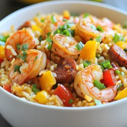 To make Cajun Dirty Rice with Shrimp and Sausage, gather these ingredients: - 1 cup long-grain rice - 2 cups chicken broth - 1/2 pound andouille sausage, sliced - 1/2 pound shrimp, peeled and deveined - 1 bell pepper, diced (red or green) - 1 small onion, diced - 2 cloves garlic, minced - 2 stalks celery, diced - 2 tablespoons Cajun seasoning - 1 tablespoon olive oil - Salt and black pepper to taste - 2 green onions, sliced (for garnish) - 1 tablespoon fresh parsley, chopped (for garnish) If you can't find andouille sausage, you can use kielbasa or chorizo. For shrimp, you can swap it with chicken if you prefer. You can also use vegetable broth instead of chicken broth for a vegetarian option. Don’t worry if you don’t have a bell pepper; any color will do, or you can skip it altogether. When picking your shrimp, look for ones that smell fresh and have a firm texture. The shells should be clean and shiny. For the sausage, choose one that feels firm and has a bright color. Fresh vegetables should be crisp. Check for any soft spots or discoloration. When buying rice, long-grain is key for the best texture. Always check the expiration date to make sure it’s fresh. {{ingredient_image_1}} Start by rinsing the long-grain rice under cold water. Rinse until the water runs clear. This step removes extra starch and helps keep the rice fluffy. Next, bring 2 cups of chicken broth to a boil in a medium saucepan. Add in the rinsed rice. Lower the heat to low, cover, and let it simmer for 18-20 minutes. The rice should be tender and absorb the broth completely. While the rice cooks, heat 1 tablespoon of olive oil in a large skillet over medium heat. Add 1/2 pound of sliced andouille sausage. Sauté for about 5 minutes until it gets a nice brown color. Next, toss in 1 diced onion, 1 diced bell pepper, and 2 diced celery stalks. Cook these for another 5 minutes until they soften. Stir in 2 minced garlic cloves and 2 tablespoons of Cajun seasoning. Cook for 1 minute to let the flavors mix well. Now, add 1/2 pound of peeled and deveined shrimp to the skillet. Cook them for about 3-4 minutes until they turn pink and opaque. Once your rice is ready, fluff it with a fork. Then, add the rice to the skillet with the sausage and shrimp. Stir everything to mix well and heat it through. Season with salt and black pepper to taste. Serve hot, garnished with sliced green onions and chopped parsley. Enjoy your delicious Cajun dirty rice! To make your dirty rice truly Cajun, use bold spices. Cajun seasoning is key. It usually has paprika, garlic powder, and cayenne. You can find it at most stores. Feel free to add more or less based on your taste. If you like heat, sprinkle in some extra cayenne. Fresh herbs can also boost flavor. Try adding thyme or bay leaves while cooking. For perfect rice, rinse it well. This removes extra starch and keeps it fluffy. Use long-grain rice for the best texture. Cook it in chicken broth for added flavor. Once the rice is done, fluff it with a fork. This step helps separate the grains. Letting it sit for a few minutes after cooking also improves texture. Garnishes make your dish pop. Green onions add a nice crunch and color. Chopped parsley brings a fresh taste. You can sprinkle these on top right before serving. For extra flair, serve with lemon wedges. A squeeze of lemon brightens the dish. This adds a nice touch to your Cajun dirty rice. Pro Tips Rinse Your Rice: Rinsing the rice before cooking helps to remove excess starch, resulting in fluffier and less sticky rice. Perfectly Cooked Shrimp: Be careful not to overcook the shrimp; they should only take about 3-4 minutes until they turn pink and opaque. Adjust the Spice Level: If you prefer a milder dish, reduce the Cajun seasoning or serve with a side of hot sauce for those who like it spicy. Garnish for Freshness: Fresh herbs like parsley and green onions not only add color but also enhance the flavors of the dish. {{image_2}} You can make dirty rice without meat. Use mushrooms instead of sausage. They add great flavor. For shrimp, try using tofu or tempeh. Both soak up spices well. Add more veggies like zucchini or carrots for extra nutrition. Use vegetable broth instead of chicken broth. This keeps the dish tasty and plant-based. If you want a different protein, chicken works great. Use diced chicken breast or thighs. Cook them until brown, then add veggies. Crawfish is another fun choice. Toss in cooked crawfish when you add the shrimp. It brings a unique Cajun taste. Both options give the dish a new twist. To spice things up, add hot sauce while cooking. This gives a nice kick. You can also mix in fresh herbs. Chopped thyme or bay leaves add depth. Consider topping your dish with fresh cilantro for a fresh taste. These simple changes enhance the flavors and make each bite exciting. After enjoying your Cajun dirty rice, let it cool. Place leftovers in an airtight container. This keeps the dish fresh. Store it in the fridge. It will last for about 3 to 4 days. If you have more than one serving, divide it into smaller portions. This makes it easier to reheat later. To reheat, use the microwave or stove. For the microwave, place the rice in a bowl. Add a splash of chicken broth or water to keep it moist. Cover the bowl with a lid or plastic wrap. Heat for 1-2 minutes, stirring halfway through. On the stove, add the rice to a skillet. Heat over medium-low heat, stirring often. Add a little broth or water if it seems dry. You can freeze Cajun dirty rice too. Place cooled rice in a freezer-safe container. Make sure to seal it tightly. It will last for up to 3 months in the freezer. When ready to eat, thaw it overnight in the fridge. Reheat it using the methods above. This way, you can enjoy that tasty dish anytime! Cooking Cajun Dirty Rice takes about 40 minutes. This includes 15 minutes to prep and 25 minutes to cook. You start by rinsing the rice. Then, cook the rice in chicken broth for about 18-20 minutes. While the rice cooks, prepare the sausage, shrimp, and veggies. Yes, you can make Cajun Dirty Rice ahead of time. It stores well in the fridge for up to 3 days. Just let it cool before storing it in an airtight container. This makes it easy for meal prep. You can simply reheat it when you are ready to eat. The best way to reheat Cajun Dirty Rice is on the stove. Place it in a skillet over low heat. Add a splash of chicken broth or water to keep it moist. Stir it often until heated through. You can also use the microwave if you prefer. Just cover it to keep the moisture in. This blog post covered how to make tasty Cajun Dirty Rice. We explored the important ingredients and helpful substitutions. I shared step-by-step instructions to prepare and combine the rice with sausage and shrimp. We discussed tips for perfect cooking and even ways to adapt the dish. Lastly, we looked at storage and reheating methods. Enjoy your cooking adventure! Cajun Dirty Rice is fun and brings so much flavor to your table.