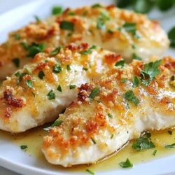 - Boneless, skinless chicken breasts These are the main stars of the dish. They cook evenly and stay juicy. You can cut them into smaller pieces if you want them to cook faster. - Greek yogurt and its role in marinades Greek yogurt adds moisture and creaminess. It helps to tenderize the chicken. The yogurt also holds the flavors from the spices well, making each bite delicious. - Additional spices and their impact on flavor - Dijon mustard gives a nice tangy kick. - Honey adds sweetness, balancing the mustard. - Garlic gives warm, savory notes. - Paprika adds a hint of smokiness. - Onion powder brings depth to the taste. - Dried thyme adds a fresh, earthy flavor. - Salt and black pepper enhance all the other flavors. These ingredients work together to create a rich taste that makes the chicken melt in your mouth. {{ingredient_image_1}} First, preheat your oven to 400°F (200°C). This temperature helps cook the chicken evenly. Next, take a baking dish and grease it lightly with olive oil. This step prevents the chicken from sticking. In a medium bowl, combine these ingredients: - 1 cup plain Greek yogurt - 2 tablespoons Dijon mustard - 3 tablespoons honey - 2 cloves garlic, minced - 1 teaspoon paprika - 1 teaspoon onion powder - 1 teaspoon dried thyme - 1 teaspoon salt - ½ teaspoon black pepper Mix them well. This marinade will keep your chicken juicy and full of flavor. Now, place the chicken breasts in the greased baking dish. Pour the yogurt marinade over the chicken. Make sure each piece gets coated well. If you want a crunchy topping, sprinkle ½ cup of breadcrumbs on top. The breadcrumbs add a nice texture. Cover the baking dish tightly with aluminum foil. This traps steam, making the chicken tender. Bake it in the preheated oven for 25 minutes. After that, remove the foil. Bake for an extra 15-20 minutes. Check that the chicken is cooked through; it should reach an internal temperature of 165°F (74°C). You want the top to be golden brown. Once done, take the chicken out of the oven. Let it rest for 5 minutes before slicing. This resting time allows juices to settle, making each bite even better. Marinating is key for soft chicken. The longer you marinate, the better the taste. I recommend at least one hour. For a tasty twist, use Greek yogurt. It adds moisture and helps the chicken stay juicy. Spices can change the whole dish. Try adding cumin or chili powder for a kick. You can also toss in some lemon juice for freshness. If you like sweet, add a pinch of cinnamon. These small changes can make a big difference. For sides, think about rice or roasted veggies. They pair well with the chicken's flavors. To make your dish look great, sprinkle some fresh parsley on top. A little color goes a long way in making your meal look special. Pro Tips Marinate for Flavor: Allow the chicken to marinate for at least 30 minutes or up to overnight in the refrigerator. This enhances the flavor and tenderness. Check Temperature: Use a meat thermometer to ensure the chicken reaches an internal temperature of 165°F (74°C) for safety and perfect doneness. Breadcrumb Variation: Experiment with different types of breadcrumbs, like panko or seasoned, for added texture and flavor to the topping. Resting Time: Let the chicken rest for 5-10 minutes after baking. This allows juices to redistribute, keeping the meat moist and tender when sliced. {{image_2}} You can cook Melt In Your Mouth Chicken in various ways. - Grilling Melt In Your Mouth Chicken: Preheat your grill for medium heat. After marinating, grill the chicken for about 6-8 minutes on each side. Check that the internal temperature reaches 165°F (74°C). Grilling gives a smoky flavor and crispy edges. - Instant Pot version for quick preparation: Place the marinated chicken in the Instant Pot. Add 1/2 cup of chicken broth. Cook on high pressure for 8-10 minutes. Quick release the pressure. Your chicken will be juicy and ready in no time! You can also modify this recipe to fit your dietary needs. - Gluten-free modifications (without breadcrumbs): Simply skip the breadcrumbs or use gluten-free ones. The chicken will still be tender and flavorful. The Greek yogurt keeps it moist. - Paleo-friendly ingredients: Swap the honey for maple syrup or coconut sugar. Use almond flour instead of breadcrumbs for a crunchy topping. This keeps the dish paleo-approved and tasty. Adding extras can make this dish even better! - Suggested fruit or nut toppings: Try sliced almonds or walnuts for crunch. You can also add fresh fruit like mango or diced apples for a sweet twist. - How to incorporate vegetables: Add chopped spinach or bell peppers into the marinade. You can also roast vegetables alongside the chicken. This creates a colorful and healthy meal. After cooking, let your Melt In Your Mouth Chicken cool down. Store leftovers in an airtight container. This keeps the chicken fresh and moist. You can refrigerate it for up to three days. When you store, make sure to cover it well. This prevents it from drying out. You can freeze Melt In Your Mouth Chicken for longer storage. Place the cooled chicken in freezer-safe bags. Squeeze out as much air as you can. This helps stop freezer burn. You can freeze it for up to three months. When you're ready to eat, thaw it overnight in the fridge. To reheat, use the oven for the best results. Preheat your oven to 350°F (175°C). Place the chicken in a baking dish and cover it with foil. This keeps the moisture in. Heat for about 20 minutes or until hot. You can also use a microwave. Just place it on a microwave-safe plate. Heat for one to two minutes, checking often. Enjoy your chicken without losing that great texture! Melt In Your Mouth Chicken gets its tenderness from the marinade. The yogurt in the marinade helps break down the chicken's fibers. This process makes it juicy and soft. Combine Greek yogurt with Dijon mustard, honey, minced garlic, and spices. The longer you marinate, the more tender the chicken becomes. Ideally, let it marinate for at least 30 minutes. If you have more time, a few hours or overnight is even better. Yes, you can use frozen chicken breasts. First, thaw them completely in the fridge or microwave. Once thawed, pat them dry to remove excess moisture. Then, follow the same marinating steps. Just remember that frozen chicken may take longer to cook. Keep an eye on the internal temperature to ensure it reaches 165°F (74°C). The best way to check if the chicken is cooked is by using a meat thermometer. The ideal internal temperature should be 165°F (74°C). Insert the thermometer into the thickest part of the chicken. If it reads 165°F, your chicken is safe to eat. If not, return it to the oven and check again in a few minutes. Make sure to let it rest for 5 minutes after cooking. This helps the juices settle, making it even more delicious. This article covered how to make Melt In Your Mouth Chicken. We explored key ingredients like chicken and Greek yogurt, plus added spices for flavor. I shared step-by-step instructions, tips for texture and taste, and methods for different diets. You learned how to store and reheat leftovers well. In conclusion, this dish is simple and delicious. You can impress anyone with it. Enjoy your cooking and feel confident in trying variations to make it your own!