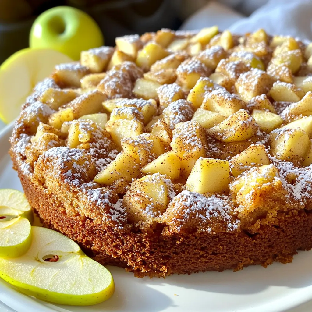 To make a great apple cinnamon coffee cake, you need the right ingredients. Here’s what you will need: - 2 cups all-purpose flour - 1 cup granulated sugar - 1/2 cup unsalted butter, softened - 1 cup whole milk - 2 large eggs - 2 tsp baking powder - 1 tsp baking soda - 1 tsp ground cinnamon - 1/2 tsp salt - 2 cups apples, peeled, cored, and diced (preferably Granny Smith) - 1/2 cup brown sugar - 1 tsp vanilla extract - 1/2 cup chopped walnuts or pecans (optional) These ingredients work together to create a moist and flavorful cake. While the essential ingredients are a must, you can add a few optional items to boost the taste: - Chopped walnuts or pecans: They add a nice crunch. - Extra cinnamon: A pinch can make the cake even more aromatic. Feel free to get creative with your mix-ins! Using fresh ingredients is key for great baking. Fresh apples bring a juicy texture and bright flavor. Fresh eggs help the cake rise and stay fluffy. When you use fresh ingredients, your cake tastes better. Always check expiration dates on your baking supplies. For the best result, choose high-quality items. This simple step makes a big difference in your final dish. To start, gather all your ingredients. You will need: - 2 cups all-purpose flour - 1 cup granulated sugar - 1/2 cup unsalted butter, softened - 1 cup whole milk - 2 large eggs - 2 tsp baking powder - 1 tsp baking soda - 1 tsp ground cinnamon - 1/2 tsp salt - 2 cups apples, peeled, cored, and diced - 1/2 cup brown sugar - 1 tsp vanilla extract - 1/2 cup chopped walnuts or pecans (optional) First, preheat your oven to 350°F (175°C). Grease a 9x13 inch baking pan with butter or cooking spray. This helps the cake come out easily. Next, in a large bowl, cream together the softened butter and granulated sugar. Use a mixer for about 2-3 minutes until it looks light and fluffy. Add the eggs one at a time, mixing well after each. Stir in the vanilla extract. In another bowl, whisk together the flour, baking powder, baking soda, ground cinnamon, and salt. Slowly add this dry mix to the wet mixture. Alternate with the milk, mixing until just combined. Now, gently fold in the diced apples and nuts if you’re using them. Be careful not to overmix. This will keep your cake light and airy. Pour the batter into the prepared pan and smooth the top. Take a small bowl and mix together the brown sugar and a teaspoon of cinnamon. Sprinkle this mixture evenly over the top of the batter. This adds a nice sweet crunch. Now, place the pan in the oven. Bake for 35-40 minutes. The cake is done when a toothpick inserted in the center comes out clean. To test for doneness, insert a toothpick into the middle of the cake. If it comes out clean or with just a few crumbs, your cake is ready. If it has wet batter, bake for a few more minutes. Once done, let the cake cool in the pan for about 10 minutes. Then, transfer it to a wire rack for cooling. This helps prevent sogginess. Enjoy your warm apple cinnamon coffee cake! To get a soft and fluffy cake, use room temperature butter. Cream it well with sugar until it looks light. This step is key for a great rise. When adding flour, mix just until combined. Overmixing can make the cake tough. Fold in apples gently to keep their shape. Lastly, let the batter rest for a few minutes before baking. This gives the flour time to absorb moisture. One common mistake is not measuring ingredients properly. Always use the right tools, like a kitchen scale or measuring cups. Another mistake is skipping the preheating step. Your oven must be hot enough to bake evenly. Make sure not to open the oven door too soon. This can make your cake sink. Lastly, avoid using old baking soda or powder. They lose their power and affect your cake’s rise. Serving your coffee cake nicely can make a big difference. For a warm touch, dust the top with powdered sugar just before serving. Place slices on a simple white plate for contrast. Add fresh apple slices on the side for color and texture. You can also drizzle a bit of caramel sauce for extra flair. This makes your dish look inviting and adds a sweet touch. Enjoy serving it warm for the best experience! {{image_2}} You can swap apples for other fruits in this cake. Pears work well and add a soft sweetness. Berries, like blueberries or raspberries, create a bright flavor. You could even try peaches for a summer twist. Just remember to adjust the sugar based on the fruit's sweetness. For a gluten-free version, use a 1:1 gluten-free flour mix. This makes the cake just as fluffy. If you want to make it vegan, replace eggs with flax eggs. Mix one tablespoon of ground flaxseed with three tablespoons of water and let it sit for five minutes. Use almond milk instead of whole milk for a creamy texture. Nuts add great crunch and flavor. Walnuts and pecans are popular choices. You can also try almonds or hazelnuts. For spices, consider adding nutmeg or ginger. These spices will enhance the warmth of the cinnamon and create a cozy taste. To keep your apple cinnamon coffee cake fresh, you need to store it right. First, let the cake cool completely. This step prevents moisture buildup. Once cooled, cover the cake tightly with plastic wrap or foil. You can also use an airtight container. If you do this, it can last for about three days at room temperature. If you want to keep it longer, consider freezing. Freezing apple cinnamon coffee cake is easy. Start by slicing the cake into portions. Wrap each piece in plastic wrap tightly. Then, place all the wrapped pieces in a freezer-safe bag or container. Make sure to mark the date on the bag. The cake can stay fresh in the freezer for up to three months. When you're ready to enjoy it, just take out a slice and let it thaw in the fridge overnight. Reheating your coffee cake is simple. Preheat your oven to 350°F (175°C). Place a slice of cake on a baking sheet. You can cover it lightly with foil to keep it moist. Heat it for about 10 to 15 minutes. If you prefer the microwave, heat a slice for about 20 to 30 seconds. Enjoy your warm cake with a sprinkle of powdered sugar on top for a lovely touch! Yes, you can use various apples for this cake. Each type brings its own taste. Granny Smith apples add a nice tartness. Honeycrisp apples are sweet and crisp. Fuji apples are juicy and sweet, too. You can mix different apples for more flavor. Just remember to peel, core, and dice them before using. To make this coffee cake healthier, try these tips. Use whole wheat flour instead of all-purpose flour. This adds fiber and nutrients. You can reduce the sugar by using less granulated sugar. Apples add natural sweetness, so you can cut back. For a dairy-free option, use almond or oat milk. You can also replace butter with applesauce for moisture. Lastly, add more nuts for healthy fats and protein. This coffee cake pairs well with many things. You can serve it with fresh fruit like apple slices or berries. A dollop of whipped cream adds a nice touch. Vanilla ice cream also makes a great dessert. For drinks, try coffee or tea to complement the flavors. A warm cup of cider is perfect for fall. Enjoy experimenting with different pairings! This post explored the key ingredients and steps to make a delicious apple cinnamon coffee cake. We covered essential and optional ingredients, plus storage tips for leftovers. You learned how to bake the cake perfectly and avoid common mistakes. Baking is both fun and rewarding. With these tips, you can create a cake that impresses everyone. Enjoy your baking journey and share your tasty results!