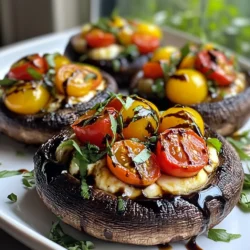 To make Caprese stuffed Portobello mushrooms, you need: - 4 large Portobello mushrooms - 1 cup cherry tomatoes, halved - 1 cup fresh mozzarella balls, halved - 1 cup fresh basil leaves, torn - 3 tablespoons balsamic glaze - 2 tablespoons olive oil - 2 cloves garlic, minced - Salt and pepper to taste These ingredients combine to create a fresh and tasty dish. The Portobello mushrooms serve as a perfect base. They are meaty and absorb flavors well. The cherry tomatoes add sweetness, while the mozzarella brings creaminess. Fresh basil gives a nice herbal note, and garlic packs a punch. For those wanting more flavor, consider adding: - Parmesan cheese, for topping Parmesan cheese adds a salty and nutty flavor that enhances the dish. You can sprinkle it on top before baking. It melts beautifully and creates a delicious crust. To prepare these stuffed mushrooms, you will need: - Baking sheet - Mixing bowl - Damp cloth (for cleaning mushrooms) - Spoon or spatula (for mixing) Using a baking sheet helps in even cooking. A mixing bowl allows you to combine the stuffing easily. A damp cloth is handy for cleaning the mushrooms without damaging them. {{ingredient_image_1}} First, preheat your oven to 375°F (190°C). This will help cook the mushrooms evenly. Next, take your large Portobello mushrooms. Clean them gently with a damp cloth. This removes dirt without damaging them. Remove the stems and scrape out the gills if you want more room for stuffing. This step is optional, but it helps make space for the filling. Now, grab a mixing bowl. Combine 1 cup of halved cherry tomatoes, 1 cup of halved fresh mozzarella balls, and 1 cup of torn fresh basil leaves. Add 2 cloves of minced garlic and 3 tablespoons of balsamic glaze to the mix. Toss everything gently. You want all the flavors to coat each ingredient evenly. This mixture gives your stuffed mushrooms that classic Caprese taste. Drizzle 2 tablespoons of olive oil over the Portobello caps. Season them with salt and pepper to taste. Place the mushrooms on a baking sheet, gill side up. Next, fill each mushroom cap generously with your tomato and mozzarella mixture. If you like, sprinkle some grated Parmesan cheese on top for extra flavor. Bake them in the preheated oven for 20-25 minutes. The mushrooms will be tender, and the cheese should be melted and bubbly. Once done, let them cool slightly before serving. When picking Portobello mushrooms, look for caps that are firm and smooth. They should be dark brown, not bruised or slimy. Check the gills underneath the cap; they should be clean and dry. Fresh mushrooms smell earthy and pleasant. If they seem too wet or have a strong odor, avoid them. Remember, fresh mushrooms make your dish taste better. Seasoning is key to tasty mushrooms. Start by drizzling olive oil on the caps, then sprinkle salt and pepper. This simple step boosts the mushrooms’ natural flavor. When mixing your stuffing, add minced garlic and balsamic glaze. These ingredients bring bright, bold flavors to the dish. You can also try adding dried herbs like oregano or thyme for extra depth. Taste as you go to find the right balance. Baking the mushrooms properly ensures they turn out great. Preheat your oven to 375°F (190°C) before you begin. This helps the mushrooms cook evenly. Place them gill side up on a baking sheet. This way, the stuffing stays in and doesn’t spill out. Bake for 20 to 25 minutes, or until the mushrooms are tender and the cheese is bubbly. Let them cool a little before serving. This makes for a better taste and easier handling. Pro Tips Use Fresh Ingredients: For the best flavor, use fresh mozzarella, ripe cherry tomatoes, and vibrant basil. Fresh ingredients elevate the dish significantly. Experiment with Cheese: While mozzarella is classic, try different cheeses like goat cheese or feta for a unique twist on the flavor profile. Don't Skip the Gills: Scraping out the gills of the Portobello mushrooms can create more space for stuffing and result in a less earthy flavor. Serve Immediately: These stuffed mushrooms are best enjoyed right out of the oven when they are warm and the cheese is gooey. Serve them fresh for maximum taste. {{image_2}} You can easily switch up the cheese in this dish. Try using goat cheese for a tangy taste. Feta cheese also works well and adds a salty kick. If you love cheese, mix in some sharp cheddar or creamy ricotta. Each cheese brings its own flavor, making the dish special every time. Feel free to add more veggies to the stuffing. Spinach or arugula can add a fresh crunch. You might also like to toss in diced bell peppers for a pop of color. Zucchini or eggplant can be great choices too. Adding these veggies will boost the nutrition and flavor. To make this dish gluten-free, simply ensure all ingredients are gluten-free. Use gluten-free balsamic glaze and check for cheese options. For a vegan version, swap fresh mozzarella for vegan cheese. You can also skip cheese altogether and use extra veggies instead. These options keep the dish tasty and safe for everyone. After enjoying your Caprese stuffed Portobello mushrooms, let them cool. Place leftovers in an airtight container. They will stay fresh in the fridge for up to three days. Make sure to store them without extra sauce to avoid sogginess. Reheating is easy. Preheat your oven to 350°F (175°C). Place the mushrooms on a baking sheet. Heat for about 10-15 minutes until warm. You can also microwave them for about 1-2 minutes. However, the oven keeps them crispy. You can freeze these mushrooms, but it’s best to do it before baking. Wrap each stuffed mushroom tightly in plastic wrap, then place them in a freezer-safe bag. They can stay in the freezer for up to three months. When ready to eat, bake them straight from the freezer. Just add a few extra minutes to the cooking time. Yes, you can prepare these mushrooms ahead of time. Stuff the Portobello caps with the filling. Then, cover them and store in the fridge for up to a day. When ready to bake, just add a few extra minutes to the cooking time. This makes it easy to enjoy a fresh meal without much fuss. You will know the mushrooms are done when they are tender. The cheese should be melted and bubbly. A golden color on the cheese tops shows they are ready to eat. If you poke a fork in the mushroom, it should feel soft. These stuffed mushrooms go great with a fresh salad. A simple green salad with a lemon vinaigrette works well. You can also serve them with garlic bread for a nice crunch. Roasted vegetables bring a colorful touch to your plate, too. Enjoy your meal! In this article, we covered how to make Caprese stuffed Portobello mushrooms. We discussed ingredients, step-by-step instructions, and tips to ensure the best flavor. You learned about variations to suit your taste and how to store leftovers properly. Remember, these mushrooms can be fun and easy to make. Experiment with different flavors and enjoy a tasty dish any night. Now, go ahead and impress your friends and family with this recipe!