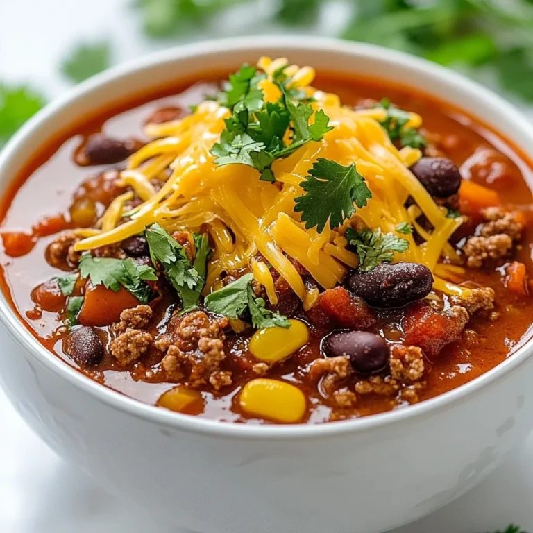 For a tasty stovetop beef chili, you need these key ingredients: - 1 lb ground beef - 1 large onion, diced - 2 cloves garlic, minced - 1 bell pepper, diced (red or green) - 1 can (15 oz) kidney beans, rinsed and drained - 1 can (15 oz) black beans, rinsed and drained - 1 can (14.5 oz) diced tomatoes with green chilies - 2 tablespoons chili powder - 1 tablespoon ground cumin - 1 teaspoon smoked paprika - 1 teaspoon salt - ½ teaspoon black pepper - 1 cup beef broth - 2 tablespoons olive oil These ingredients combine to create a rich and hearty chili that warms you up. You can make your chili even better with these garnishes: - Shredded cheddar cheese - Fresh cilantro These toppings add color and flavor. They also make the dish look nice. Each serving of this chili has important nutrients. Here’s a quick look: - Calories: 400 - Protein: 25g - Fat: 18g - Carbohydrates: 40g - Fiber: 10g This chili gives you energy and helps keep you full. It’s a well-rounded meal for any day. {{ingredient_image_1}} Start by heating 2 tablespoons of olive oil in a large pot over medium heat. Once hot, add 1 large diced onion and 1 diced bell pepper. Sauté these for about 5 minutes. You want them to soften and release their sweet aroma. Then, add 2 minced cloves of garlic. Stir it in and cook for another minute. This step builds a tasty base for your chili. Next, add 1 pound of ground beef to the pot. Break it up with a spoon while it cooks. Cook until the beef is browned and fully cooked, about 7 to 10 minutes. Once cooked, stir in 2 tablespoons of chili powder, 1 tablespoon of ground cumin, 1 teaspoon of smoked paprika, 1 teaspoon of salt, and ½ teaspoon of black pepper. Mix everything well to coat the meat and veggies with spices. Now, pour in 1 cup of beef broth and bring the mixture to a simmer. Add 1 can of diced tomatoes with green chilies, along with 1 can each of kidney beans and black beans, rinsed and drained. Stir to combine everything. Reduce the heat to low and let the chili simmer for at least 30 minutes. For deeper flavors, let it simmer for up to an hour. Stir occasionally and taste. Adjust the seasoning if needed before serving. To boost the taste of your chili, start with fresh ingredients. Use ripe tomatoes and crisp peppers. Adding a splash of lime juice brightens the dish. You can also mix in some corn for sweetness. For a thicker chili, mash some beans before adding them. This gives a nice texture and creaminess. Finally, let the chili rest for a while after cooking. The flavors meld together, making every bite better. One common mistake is rushing the cooking process. Sauté the onions and peppers until they are soft. This step builds a rich base. Another error is not seasoning enough. Taste your chili as it simmers. Adjust the spices to your liking. Using low-quality meat can also ruin your dish. Choose good ground beef for the best flavor. Lastly, avoid adding too much liquid at once. Start with less broth and add more if needed. For this chili, a large pot or Dutch oven works best. It spreads heat evenly and allows for browning. A wooden spoon is great for mixing. It won't scratch your pot's surface. A good knife helps chop veggies fast. Consider using a can opener for easy access to beans and tomatoes. Finally, a ladle is handy for serving. It makes it easy to scoop the chili into bowls. Pro Tips Use Fresh Ingredients: Fresh herbs and spices can greatly enhance the flavor of your chili. Consider adding fresh cilantro or a squeeze of lime just before serving for a burst of freshness. Adjust the Heat: If you like your chili spicier, you can add diced jalapeños or a pinch of cayenne pepper to the mix. Adjust according to your heat preference! Let It Rest: Allowing your chili to sit for a while after cooking can help the flavors meld together. It also tastes great the next day, making it perfect for leftovers! Experiment with Beans: Feel free to mix different types of beans based on your preference. Black beans, pinto beans, or even chickpeas can add unique flavors and textures. {{image_2}} You can easily make a meatless chili. Substitute ground beef with lentils or mushrooms. Use vegetable broth instead of beef broth. Add more beans, like pinto or chickpeas, for protein. You can also add extra veggies, such as zucchini or carrots, to boost nutrition and flavor. Chili varies by region. You can add corn for a sweet crunch. Jalapeños bring heat and flavor. Try adding chipotle peppers for a smoky taste. In some areas, people add cocoa powder for richness. You can even top it with avocado or sour cream for creaminess. Each tweak gives your chili a unique twist. Adjusting spice is easy. If you like it hot, add more chili powder or cayenne pepper. For mild chili, reduce the spices. You can also add a touch of honey to balance heat. A splash of lime juice brightens the flavors and cuts the heat. Always taste as you go to find your perfect heat level. To store leftover beef chili, let it cool first. Once it reaches room temperature, transfer it to an airtight container. This helps keep it fresh and tasty. You can keep it in the fridge for up to four days. Make sure to label the container with the date. This way, you won’t forget how long it’s been there. You can freeze beef chili for later meals. Just follow these steps: - Cool the chili completely. - Pour it into freezer-safe bags or containers. - Remove as much air as possible before sealing. - Label with the date and freeze. Frozen chili can last up to three months. When you're ready to eat it, just thaw it in the fridge overnight or use the microwave for a quick defrost. To reheat your chili, follow these tips: - If using the stove, pour the chili into a pot. - Heat over medium-low, stirring often until warm. - If using a microwave, place it in a microwave-safe bowl. - Heat in short bursts, stirring in between to avoid hot spots. Always check the temperature before serving. It should reach 165°F to ensure it's safe to eat. Enjoy your warm and hearty meal! Yes, you can use different meats for your chili. Ground turkey or chicken work well. For a richer taste, try beef chunks or pork. Each meat gives its own flavor and texture. Just remember to adjust cooking times based on the type of meat you use. Stovetop chili lasts about 3 to 4 days in the fridge. Store it in an airtight container. Let the chili cool before sealing it. If you want to keep it longer, consider freezing it. Some great sides for beef chili include: - Tortilla chips - Crusty bread - Cornbread - Rice - A fresh green salad These sides add fun and flavor to your meal. Enjoy them with the chili for a hearty feast! This blog post covered how to make delicious stovetop beef chili. We discussed main ingredients, optional garnishes, and nutrition facts. I shared easy step-by-step instructions and helpful tips. You learned about variations for different diets and how to store leftovers effectively. In conclusion, making chili is fun and offers many choices. Follow these steps for tasty meals you can share. Enjoy your cooking adventures!