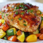 - 4 boneless, skinless chicken breasts - 1 cup fresh or frozen cranberries - 1/2 cup orange juice - 1/4 cup honey - 2 tablespoons soy sauce (or tamari for gluten-free) - 1 tablespoon olive oil - 1 teaspoon minced garlic - 1 teaspoon fresh rosemary, chopped (or 1/2 teaspoon dried) - 1 teaspoon salt - 1/2 teaspoon black pepper - 2 cups mixed vegetables (bell peppers, zucchini, and carrots are great choices) - Fresh parsley for garnish - Chopped green onions - Sliced almonds - Toasted sesame seeds - Use chicken thighs instead of breasts for a richer flavor. - Swap honey with maple syrup for a vegan option. - Use coconut aminos in place of soy sauce for a soy-free choice. - Replace mixed veggies with your favorites, like broccoli or snap peas. - Try orange zest for extra citrus flavor. {{ingredient_image_1}} To make the glaze, grab a saucepan. Set it over medium heat. Add 1 cup of cranberries, 1/2 cup of orange juice, and 1/4 cup of honey. Stir in 2 tablespoons of soy sauce, 1 teaspoon of minced garlic, and 1 teaspoon of chopped rosemary. Bring this to a simmer. Cook for about 10 minutes. You want the cranberries to burst and the mix to thicken a bit. Once done, take it off the heat. Set it aside for later. Start by seasoning 4 chicken breasts with 1 teaspoon of salt and 1/2 teaspoon of black pepper on both sides. Heat 1 tablespoon of olive oil in a large skillet over medium-high heat. When the oil is hot, add the chicken breasts. Sear them for 5-7 minutes on each side. You want them golden brown and cooked through. The inside should reach 165°F (74°C). Next, reduce the heat to medium. Add 2 cups of mixed vegetables like bell peppers, zucchini, and carrots around the chicken. Pour half of the cranberry glaze over the chicken and veggies. Stir them gently to coat the vegetables. Let them cook for another 5-7 minutes. You want the veggies to be tender but still crisp. In the last couple of minutes, pour the rest of the glaze over the chicken. This gives the chicken a nice, thick coating. Once it's all done, transfer everything to a serving platter. Enjoy the lovely colors and flavors on your plate! To thicken the glaze, use a simmering technique. Cook cranberries, orange juice, honey, soy sauce, garlic, and rosemary over medium heat. As the mixture simmers, the cranberries burst. This releases pectin, which helps thicken the glaze. If it’s not thick enough, mix a teaspoon of cornstarch with water and add it to the glaze. Stir well and simmer for another minute until it thickens further. To keep the chicken juicy, avoid overcooking. Sear chicken breasts for about 5-7 minutes on each side. Check the internal temperature; it should reach 165°F. Another tip is to let the chicken rest after cooking. This allows the juices to redistribute, making every bite moist and flavorful. Mix and match veggies to enhance flavor. Bell peppers, zucchini, and carrots are great choices. These veggies cook well and add color to the plate. You can also try broccoli or snap peas for added crunch. Just ensure you cut them into similar sizes for even cooking. Pro Tips Use Fresh Cranberries: Fresh cranberries provide a tart flavor that balances perfectly with the sweetness of honey and orange juice. If using frozen, make sure they are thawed and drained well. Marinate for Extra Flavor: For an added depth of flavor, consider marinating the chicken in a portion of the cranberry glaze for at least 30 minutes before cooking. Customize Your Veggies: Feel free to swap in your favorite seasonal vegetables. Broccoli, green beans, or snap peas also work wonderfully with this dish. Check Chicken Temperature: Always use a meat thermometer to ensure your chicken is cooked through. Aim for an internal temperature of 165°F (74°C) for safety. {{image_2}} You can switch the chicken for other meats. Turkey works well in this recipe. It has a mild flavor that pairs nicely with the sweet glaze. You can also try tofu for a plant-based option. Tofu absorbs flavors well and adds protein. To make this dish your own, add spices. A pinch of cayenne can add heat. You can also mix in ginger for a warm flavor. If you like, try a splash of balsamic vinegar for a tangy twist. Fresh herbs like thyme or sage can enhance the taste too. Pair this dish with rice or quinoa for a filling meal. A side salad adds a fresh crunch and balances the sweet glaze. Roasted potatoes or sweet potatoes also work great. Don't forget to serve some crusty bread to soak up the extra glaze! To keep your cranberry glazed chicken fresh, store leftovers in an airtight container. Place them in the fridge within two hours of cooking. This helps prevent bacterial growth. You can store the chicken and veggies together. If you plan to eat them later, freeze them. Use freezer-safe bags and remove as much air as you can. This method keeps your meal tasty and safe. To reheat, use the oven for best results. Preheat your oven to 350°F (175°C). Place the chicken and veggies in a baking dish. Cover it with foil to keep moisture in. Heat for 20-25 minutes or until hot. You can also use a microwave. If you do, cover the dish to avoid dryness. Heat in short bursts, checking often to maintain texture. Cranberry glazed chicken lasts about three to four days in the fridge. If you freeze it, it can last up to three months. Always check for signs of spoilage before eating. If the chicken smells off or looks strange, it’s best to throw it away. Enjoy your dish while it's still fresh and delicious! Yes, you can use frozen cranberries. They work great in this recipe. Frozen cranberries may take a bit longer to cook. They will still burst and create a nice glaze. Fresh cranberries offer a brighter flavor. However, both options yield a tasty dish. Pair this chicken with several sides. Here are some ideas: - Rice or quinoa for a filling base - Steamed broccoli for a crunchy texture - Mashed potatoes for creaminess - A fresh salad to balance the meal These sides enhance the chicken's sweet and savory taste. Check the chicken's internal temperature. It should reach 165°F (74°C) for safety. You can also look for visual cues. The chicken should be golden brown on the outside. Cut into the thickest part; the juices should run clear. If they’re pink, cook a bit longer. This blog covered how to create a delicious cranberry glazed chicken dish. We discussed required ingredients, good substitutes, and garnishes to make it your own. I shared simple steps to prepare the glaze, cook the chicken, and combine everything. You learned tips to keep the chicken juicy and discover veggie pairings. We also explored variations, storage tips, and answered common questions. By trying this recipe, you can impress friends and family with ease. Enjoy cooking and make this dish your own!