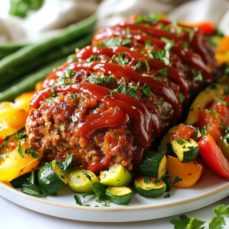 - 1 lb ground beef - 1 lb ground turkey - 1 cup breadcrumbs - 1/2 cup grated Parmesan cheese - 1/2 cup grated carrot - 1/2 cup finely chopped onion - 2 cloves garlic, minced - 2 large eggs - 1/4 cup ketchup (plus extra for topping) - 2 tablespoons Worcestershire sauce - 1 teaspoon Italian seasoning - Salt and pepper to taste - Fresh parsley, chopped (for garnish) To make a great meatloaf, I use a mix of ground beef and ground turkey. This combo gives the dish a nice taste and good texture. The beef adds richness, while turkey keeps it light. I also add breadcrumbs to bind everything together. For extra flavor, I mix in grated Parmesan cheese and grated carrot. The cheese brings a savory bite, and the carrot adds natural sweetness. Finely chopped onion and minced garlic give depth to the dish, making each bite tasty. I use two large eggs to help hold the loaf's shape. Ketchup and Worcestershire sauce add moisture and tang. Italian seasoning provides a warm blend of herbs, while salt and pepper bring everything together. Finally, I sprinkle fresh parsley on top for a pop of color and freshness. This ingredient list makes my sheet pan meatloaf easy and delicious. You can also add mixed vegetables to roast alongside the meatloaf. Bell peppers, zucchini, and green beans work well. They soak up the flavors and make this meal even better. {{ingredient_image_1}} - Preheat your oven to 375°F (190°C). - Line your sheet pan with parchment paper or grease it lightly. - In a big bowl, mix the ground beef and turkey together. - Add in breadcrumbs, Parmesan cheese, grated carrot, chopped onion, minced garlic, and eggs. - Shape the meat mixture into a loaf and place it in the center of the sheet pan. - Arrange mixed vegetables around the meatloaf. Drizzle them with olive oil, salt, and pepper. - Spread ketchup over the top of the meatloaf for added flavor and moisture. - Bake in the preheated oven for 45-50 minutes. The meatloaf should reach 160°F (70°C) inside. - Let the meatloaf rest for 10 minutes after baking. This helps keep it juicy. - Garnish with chopped parsley before serving. To get the best meatloaf, you need the right texture. First, avoid overworking the meat mixture. When you mix it too much, it can become tough. Just blend the ingredients until they come together. Make sure to have a uniform mixture of ingredients. This helps each bite taste great. Use your hands to combine the meat, veggies, and spices. Feel how everything mixes and aim for a well-blended result. You can boost the flavor of your meatloaf with extra spices. Try adding smoked paprika for a hint of heat. Or add a dash of cayenne for a kick. Fresh herbs like thyme or rosemary work well too. Don't forget to let your meatloaf rest after baking. This step is key! It allows the juices to settle. Rest for about 10 minutes before slicing. This way, every slice stays juicy and flavorful. How you serve your meatloaf can make a big difference. Place it on a nice platter for a special touch. You can also slice it into thick pieces for a hearty look. Garnish with fresh parsley for a pop of color. Serve alongside mashed potatoes or a green salad. These sides balance the meal and add freshness. Enjoy your beautiful sheet pan meatloaf! Pro Tips Use a Meat Thermometer: For perfect results, check the internal temperature of the meatloaf. It should reach 160°F (70°C) for safe consumption. Add Moisture: If your mixture feels too dry, add a splash of milk or broth to enhance moisture and flavor without compromising the texture. Customize Vegetables: Feel free to swap out the mixed vegetables based on what's in season or your personal preferences for a unique twist. Rest Before Slicing: Allow the meatloaf to rest for at least 10 minutes after baking. This helps retain moisture and makes slicing easier. {{image_2}} You can swap out the meats in this dish for different flavors. Use ground pork for a richer taste. Ground chicken or turkey is a leaner option. For those who prefer plant-based meals, try using lentils or chickpeas. You can mash them and mix in your usual spices for a tasty vegan loaf. Adding vegetables can really change the flavor of your meatloaf. Try diced bell peppers, zucchini, or even mushrooms for extra taste. You can also mix in cheese. A bit of cheddar or mozzarella adds a creamy touch. Sauces like BBQ or hot sauce can give your dish a fun twist, too. Want to serve individual portions? Shape small meatloaves instead of one big loaf. This way, everyone gets their own. You can also use a slow cooker. Just place the loaf inside and cook on low for several hours. An air fryer is another great option. It cooks quickly and gives a nice texture. Store leftover meatloaf in the fridge. Use an airtight container for best results. Place the meatloaf in the container and seal it tight. This keeps the meatloaf fresh for up to four days. You can also wrap it in plastic wrap before placing it in the container. This extra layer helps prevent any odors from the fridge. To freeze meatloaf, let it cool completely first. Wrap it in plastic wrap tightly. Then place it in a freezer bag. Label the bag with the date. You can freeze meatloaf for up to three months. When you want to eat it, transfer it to the fridge to thaw overnight. This helps keep the flavor and texture intact. Reheat meatloaf in the oven for best results. Preheat your oven to 350°F (175°C). Place the meatloaf in a baking dish. Cover it with foil to avoid drying out. Heat for about 20 minutes or until warm throughout. You can also use the microwave. Place slices on a plate and cover with a damp paper towel. Heat in short bursts of 30 seconds until warm. This helps keep the meatloaf moist and tasty. Sheet pan meatloaf lasts about 3 to 4 days in the fridge. Store it in an airtight container. This keeps it fresh and safe to eat. If you want to enjoy it longer, consider freezing it. Yes, you can use just one type of ground meat. Ground beef or turkey works well on its own. Keep in mind that mixing meats adds flavor and texture. But if you prefer one type, go for it! Cook the meatloaf until it reaches an internal temperature of 160°F (70°C). Use a meat thermometer to check this. This ensures your meal is safe to eat and perfectly cooked. In addition to checking the temperature, look for a nice brown color on the outside. The meatloaf should be firm but not hard. If it springs back when you touch it, it is likely done. Absolutely! You can add more vegetables to boost nutrition and flavor. Try bell peppers, zucchini, or spinach. Just chop them finely so they mix well with the meat. In this guide, we explored the key ingredients for a tasty sheet pan meatloaf, covering the main ingredients, flavor boosters, and seasonings. I shared step-by-step instructions for making and baking your meatloaf, along with tips for perfect texture and flavor. We also discussed variations, storage methods, and answered common questions. Meatloaf can be a fun and flexible dish. Use these ideas to craft your own version. Enjoy cooking and sharing this comforting meal.