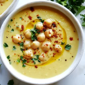 To make Vegan Garlic Chickpea Soup, you need to gather a few key ingredients. Each contributes to the rich flavor and texture of the soup. Here&rsquo;s what you will need: - 1 can (15 oz) chickpeas, drained and rinsed - 4 cups vegetable broth - 1 large onion, diced - 6 cloves garlic, minced - 2 medium carrots, chopped - 2 stalks celery, chopped - 1 teaspoon ground cumin - 1 teaspoon smoked paprika - 1/2 teaspoon turmeric - 2 tablespoons olive oil - Salt and pepper to taste - 1 tablespoon fresh lemon juice - Fresh parsley, chopped (for garnish) These ingredients create a warm bowl of goodness. Chickpeas are the star, bringing protein and fiber. The broth adds depth, while the veggies bring sweetness and crunch. Garlic packs a punch of flavor, and the spices elevate the soup to something special. Don't forget the lemon juice! It adds a bright touch that balances the rich taste. Fresh parsley on top makes the dish look inviting and fresh. Let&rsquo;s get cooking! {{ingredient_image_1}} - Saut&eacute;ing the Onions First, grab a large pot. Heat two tablespoons of olive oil over medium heat. Add one large diced onion. Saut&eacute; it for about five minutes. You want the onion to be soft and translucent. - Adding Garlic and Vegetables Next, add six minced garlic cloves. Stir this in well. Then, toss in two chopped medium carrots and two chopped celery stalks. Saut&eacute; for another five minutes. The veggies should start to soften. - Incorporating Spices Now, it&rsquo;s time for the spices. Add one teaspoon of ground cumin, one teaspoon of smoked paprika, and half a teaspoon of turmeric. Stir everything well. Saut&eacute; for one more minute to let the spices bloom. - Adding Broth and Chickpeas Pour in four cups of vegetable broth. Then add one can of drained and rinsed chickpeas. Bring the soup to a gentle simmer. Cook this for about 15 minutes, letting the flavors meld. - Blending for Texture For a creamy texture, use an immersion blender. Blend about half of the soup. This keeps some chickpeas whole for added texture. If you don&rsquo;t have an immersion blender, you can blend in small batches in a regular blender. - Seasoning the Soup Taste your soup! Add salt, pepper, and one tablespoon of fresh lemon juice. This brightens the flavors. Simmer for another five minutes. - Serving Suggestions Serve the soup hot. Garnish with fresh chopped parsley. For extra flair, drizzle a little olive oil on top. Enjoy it with crusty bread or a fresh side salad. - Using Fresh Herbs: Fresh herbs can brighten your soup. Try adding parsley or cilantro at the end. This adds a fresh taste and a pop of color. - Adjusting Seasoning to Taste: Everyone's palate is different. Taste your soup before serving. You might want to add more salt, pepper, or lemon juice for balance. - Importance of Saut&eacute;ing: Saut&eacute;ing the onions and garlic is key. This step builds a strong flavor base. It helps release the oils and flavors of the veggies. Don't rush this part; let them soften and caramelize. - Using an Immersion Blender: An immersion blender makes this soup creamy. You can blend it right in the pot. This saves time and cuts down on dishes. Blend until you reach your desired texture. - Serving Suggestions: Serve this soup in deep bowls. It looks great with a drizzle of olive oil on top. Pair it with crusty bread for a hearty meal. - Garnishing Techniques: Garnish with fresh parsley. A sprinkle of smoked paprika adds a lovely color contrast. These small touches make your dish more appealing. Pro Tips Use Fresh Spices: Ensure that your spices are fresh for the best flavor. Ground spices lose potency over time, so replacing them every 6-12 months can make a significant difference. Customize the Texture: If you prefer a chunkier soup, blend only a portion of it or mash some chickpeas with a fork before serving to maintain more texture. Add More Greens: Boost the nutritional value by adding fresh spinach or kale during the last few minutes of cooking. They will wilt nicely and add a vibrant color. Perfect the Seasoning: Taste the soup before serving and adjust the seasoning as needed. A little extra salt or a splash of vinegar can enhance the flavors beautifully. {{image_2}} You can change ingredients to suit your tastes. - Other Legumes: You can swap chickpeas for lentils or black beans. Each will give a unique flavor and texture. Lentils cook faster, while black beans add a creamy touch. - Different Vegetables: Feel free to add more veggies. Spinach, kale, or zucchini work well. You can even toss in sweet potatoes for a sweet twist. Spices change the soup's flavor. Adjust them based on your mood. - Heat Level Modifications: If you like heat, add red pepper flakes or diced jalape&ntilde;os. Start small, then taste and add more if you want. - Alternative Spice Blends: Try different spices to change the taste. Thai curry paste or Italian herbs like oregano can make it fun and new. How you serve the soup can make a big difference. - Pairing with Bread: Serve the soup with crusty bread. A baguette or sourdough is great for dipping. - Side Dish Suggestions: A fresh salad or roasted veggies makes a perfect side. They add crunch and balance to the warm soup. - Storage Duration: You can keep leftover vegan garlic chickpea soup in the fridge for up to 4 days. Make sure it is in a sealed container to keep it fresh. - Reheating Instructions: To reheat, simply pour the soup into a pot. Heat it over low to medium heat, stirring often. You can also microwave it in a safe bowl, heating in short bursts until warm. - Best Practices for Freezing: If you want to freeze the soup, let it cool first. Then, pour it into freezer-safe containers. Leave some space at the top for expansion. The soup can last up to 3 months in the freezer. - Thawing Guidelines: When you're ready to eat, thaw the soup in the fridge overnight. You can also use the microwave for quick thawing. Heat it gently on the stove to warm it through. - Best Containers for Storage: Use glass or BPA-free plastic containers. These keep the soup fresh and help with even heating. - Avoiding Flavor Loss: Make sure the containers are airtight. This keeps the flavors intact and prevents freezer burn. This soup lasts about 4 to 5 days in the fridge. Store it in an airtight container to keep it fresh. Yes, you can make this soup ahead of time. It tastes even better after the flavors meld overnight. You can use white beans or lentils instead of chickpeas. Both will work well in this soup. Yes, this soup is gluten-free. All the ingredients are safe for those with gluten sensitivities. Absolutely! Just add all the ingredients to the slow cooker. Cook on low for 6-8 hours. Blend at the end for a creamy texture. You now know how to make a hearty vegan garlic chickpea soup. We covered the key ingredients, step-by-step cooking, and ways to enhance flavor. You can even try different variations based on your taste. Remember to store leftovers properly to keep them fresh. This soup is not just tasty; it&rsquo;s flexible and can fit into any meal. So, roll up your sleeves and start cooking. You&rsquo;ll enjoy every spoonful of your homemade creation.