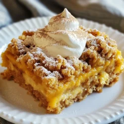 To make a delicious pumpkin spice crumble cake, you will need: - 2 cups all-purpose flour - 1 cup granulated sugar - 1/2 cup brown sugar, packed - 1 cup canned pure pumpkin puree - 1/2 cup vegetable oil - 3 large eggs - 1/2 teaspoon vanilla extract - 1 teaspoon baking powder - 1 teaspoon baking soda - 1 teaspoon pumpkin pie spice - 1/2 teaspoon salt For a tasty crumble topping, gather these ingredients: - 1/2 cup rolled oats - 1/3 cup all-purpose flour - 1/3 cup brown sugar, packed - 1 teaspoon cinnamon - 1/4 cup cold unsalted butter, cubed You can swap ingredients for this recipe based on what you have. Here are some ideas: - Use whole wheat flour instead of all-purpose flour for a nuttier taste. - Substitute coconut oil for vegetable oil for a hint of coconut flavor. - If you don’t have brown sugar, use granulated sugar with a bit of molasses. - Replace eggs with unsweetened applesauce for a vegan option. - Use gluten-free flour blends for a gluten-free cake. These swaps still keep the cake tasty and enjoyable. Feel free to get creative! {{ingredient_image_1}} To make the batter, start by preheating your oven to 350°F (175°C). Grease a 9-inch round cake pan. In a large bowl, whisk together 2 cups of all-purpose flour, 1 cup of granulated sugar, and 1/2 cup of brown sugar. Add in 1 teaspoon of baking powder, 1 teaspoon of baking soda, 1 teaspoon of pumpkin pie spice, and 1/2 teaspoon of salt. Mix well until combined. In another bowl, mix 1 cup of canned pumpkin puree, 1/2 cup of vegetable oil, 3 large eggs, and 1/2 teaspoon of vanilla extract until smooth. Slowly pour the wet mix into the dry ingredients. Stir gently until just combined. Be careful not to overmix. Pour this batter into the prepared cake pan, spreading it evenly. For the crumble topping, take a medium bowl. Combine 1/2 cup of rolled oats, 1/3 cup of all-purpose flour, and 1/3 cup of brown sugar. Then, add 1 teaspoon of cinnamon. Mix these dry ingredients well. Next, cut in 1/4 cup of cold unsalted butter, cubed. Use your fingers or a pastry cutter to blend until it becomes crumbly. This will add a lovely texture to your cake. Now it’s time to bake. Sprinkle the crumble topping evenly over the cake batter in the pan. Place the pan in your preheated oven. Bake for 35 to 40 minutes. You’ll know it’s ready when a toothpick inserted in the center comes out clean. Once done, let the cake cool in the pan for about 10 minutes. After that, transfer it to a wire rack to cool completely. Enjoy the sweet aroma filling your kitchen! To make a moist cake, use canned pumpkin puree. This adds moisture and flavor. Also, do not overmix the batter. Mix just until ingredients blend. Overmixing makes the cake tough. Use oil instead of butter for moisture. Vegetable oil keeps the cake soft. Let the eggs sit at room temperature too. Room temperature eggs mix better and help with texture. Enhance the flavor by adding extra spices. Consider using nutmeg or ginger for warmth. You can also add a splash of maple syrup for sweetness. If you want a deeper flavor, try using dark brown sugar instead of light. Don't forget to taste the batter. Adjust spices based on your preference. This way, you’ll create a cake that truly shines. For the best crumble, use cold butter. Cold butter creates a nice, flaky texture. Cut the butter into small cubes and mix it into the dry ingredients. Use your fingers or a pastry cutter to combine. You want the mixture to be crumbly but not too fine. A mix of larger and smaller bits gives the topping a nice crunch. Finally, sprinkle the crumble evenly over the batter. This ensures every bite has that delicious topping. Pro Tips Use Fresh Pumpkin Pie Spice: For the best flavor, consider making your own pumpkin pie spice blend using cinnamon, nutmeg, ginger, and allspice. Don’t Overmix: When combining wet and dry ingredients, mix until just combined to keep the cake light and fluffy. Chill the Butter: Ensure your butter for the crumble topping is cold to create a better texture; it will help achieve that perfect crumbly topping. Check for Doneness: Insert a toothpick into the center of the cake; if it comes out clean or with a few moist crumbs, it’s ready to come out of the oven. {{image_2}} You can make this cake gluten-free. Use a gluten-free flour blend instead of all-purpose flour. Look for blends that contain xanthan gum for the best texture. This switch keeps the cake fluffy and moist. Your guests will love it, and they won't even know it's gluten-free! To make a vegan version, replace the eggs with flax eggs. Mix one tablespoon of ground flaxseed with three tablespoons of water. Let it sit for five minutes to thicken. Use coconut oil instead of vegetable oil for a nut-free option. This keeps the cake moist and adds a hint of coconut flavor. You can add your favorite flavors to this cake. For a chocolate twist, fold in half a cup of chocolate chips. If you want some crunch, add chopped nuts like walnuts or pecans. For a fruity touch, mix in half a cup of diced apples or pears. Each option gives a new layer of flavor and a special twist to the classic recipe. To keep your pumpkin spice crumble cake fresh, store it in an airtight container. This method helps maintain its moistness and flavor. You can leave the cake at room temperature for up to three days. If you want to save it longer, refrigeration is best. Just remember to wrap the cake tightly in plastic wrap first. You can freeze this cake if you want to keep it for later. First, let the cake cool completely. Then, wrap it in plastic wrap and aluminum foil. This double layer prevents freezer burn. You can freeze the cake for up to three months. When ready to enjoy, just thaw it in the fridge overnight. To reheat your pumpkin spice crumble cake, preheat your oven to 350°F (175°C). Place the cake in the oven for about 10-15 minutes. This will warm it up without drying it out. You can also use the microwave if you need a quicker option. Heat a slice for about 10-15 seconds, checking to prevent overheating. Enjoy it warm, maybe with a dollop of whipped cream! Yes, you can use fresh pumpkin. Just cook and puree it first. Cut a pumpkin in half, remove the seeds, and roast it until soft. Then, scoop out the flesh and blend it until smooth. Fresh pumpkin may give a lighter flavor. To prevent sticking, grease the pan well with butter or non-stick spray. You can also dust the greased pan with flour. This creates a barrier between the cake and the pan. Allow the cake to cool for about 10 minutes before removing it. You can serve this cake with a dollop of whipped cream. A sprinkle of cinnamon on top adds extra flavor. Vanilla ice cream pairs nicely too. You can also enjoy it with a cup of coffee or tea for a cozy treat. You learned about making a delicious Pumpkin Spice Crumble Cake. We covered all the ingredients, from the cake to the crumble. You now know how to tweak the recipe for different diets and flavors. Proper storage tips keep the cake fresh longer. Remember, using fresh pumpkin can add a tasty twist. With these steps, your cake will be moist and flavorful. Enjoy baking and sharing this treat with friends and family!