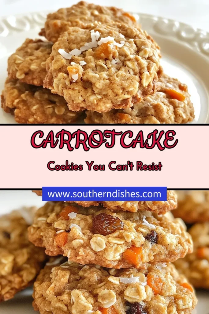 Indulge in these delicious Carrot Cake Oatmeal Cookies – a healthy oatmeal cookie recipe packed with flavor! These quick cookies with carrots are perfect for snack time or a sweet treat. Each chewy oatmeal cookie is vegetarian and filled with wholesome ingredients like grated carrots, oats, and optional raisins. Bake a batch today and enjoy the delightful blend of flavors! Save this recipe for later! #CarrotCakeOatmealCookies #HealthyOatmealCookies #QuickCookiesWithCarrots #ChewyOatmealCookies