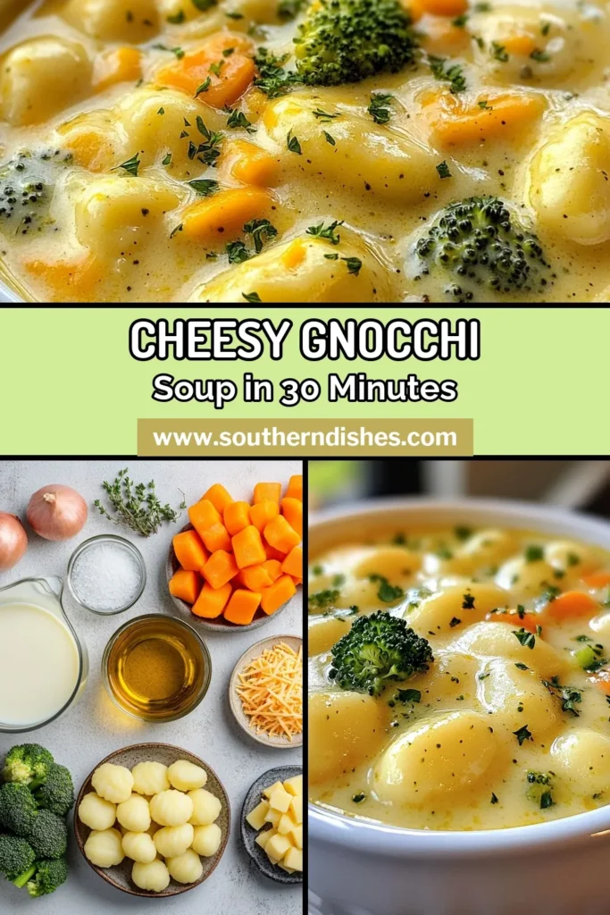Warm up with this delicious Cheddar Gnocchi Soup that's perfect for chilly days! This creamy gnocchi soup recipe combines tender potato gnocchi, sharp cheddar cheese, and fresh veggies for a comforting vegetarian gnocchi soup. It's an easy cheddar soup that's sure to become one of your favorite comfort food recipes. Try it today and enjoy every comforting bite! Save this recipe for later! #CheddarGnocchiSoup #ComfortFood #VegetarianRecipes #EasyRecipes