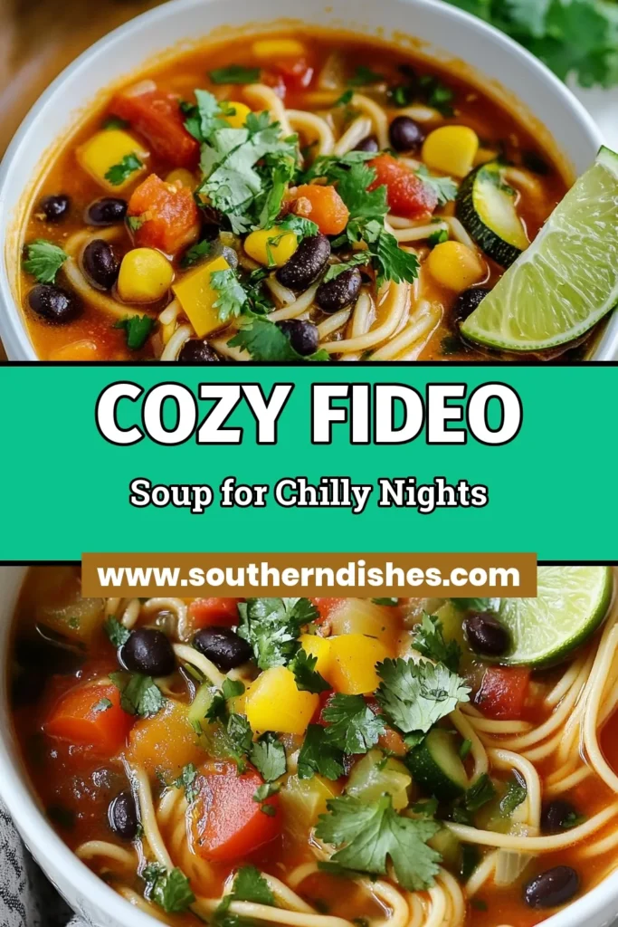 Warm up with this Cozy Mexican Fideo Soup, perfect for chilly evenings! This easy vegetable soup features tender fideo pasta, fresh veggies, and hearty black beans, making it an ideal vegan Mexican soup. With vibrant flavors and simple ingredients, it's one of the best cozy soup recipes you'll ever try! Ready in just 40 minutes, it's sure to be a family favorite. Save this recipe for comforting meals! #MexicanFideoSoup #CozySoupRecipes #VeganMexicanSoup #FideoPastaRecipes