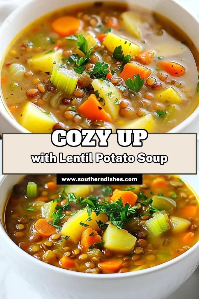 Warm up with this delicious lentil potato soup recipe! Our hearty lentil soup perfectly combines healthy lentils with tender potatoes for a comforting vegetarian soup with potatoes. It's an easy lentil soup that’s full of flavor and nutrition, ideal for weeknight dinners. Quick to make and packed with goodness, this healthy lentil recipe will become a family favorite! Save this recipe for later and enjoy! #LentilSoup #VegetarianRecipes #SoupRecipes #HealthyEating