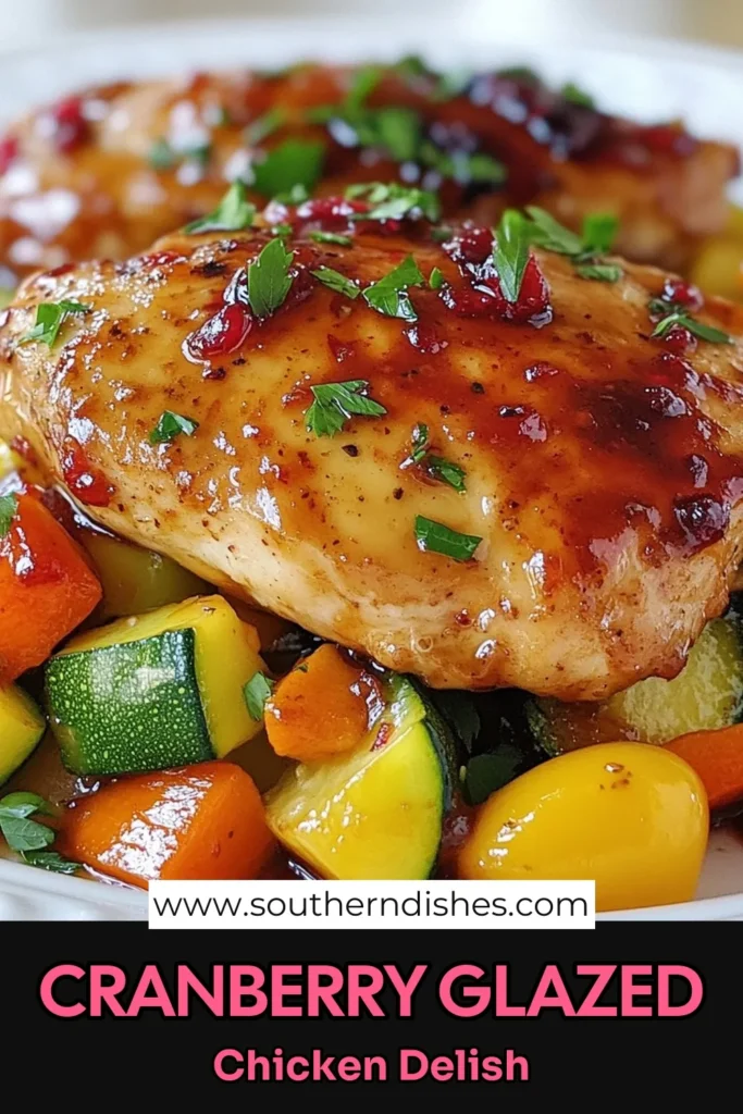 Looking for a flavorful and healthy chicken dinner? Try this simple cranberry glazed chicken recipe! This easy cranberry chicken dish features tender chicken breasts glazed with a sweet and tangy cranberry sauce, paired with vibrant veggies for a complete meal. Perfect for busy weeknights, this balsamic chicken with veggies is gluten-free and packed with flavor. Save this recipe for your next dinner! #CranberryGlazedChicken #HealthyDinner #GlutenFreeRecipes #EasyRecipes