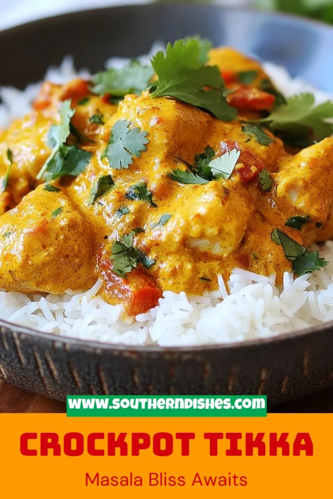 Discover the ultimate comfort dish with this Crockpot Coconut Chicken Tikka Masala recipe! Perfectly seasoned chicken thighs simmer in a creamy, fragrant coconut curry for an easy dinner that's full of flavor. This slow cooker Indian recipe is not only simple to make but also a family favorite. Impress your guests with this delightful easy coconut curry and enjoy a meal that’s both satisfying and delicious. Save this recipe for your next cooking adventure! #CrockpotCoconutChicken #SlowCookerIndianRecipes #CoconutChickenThighs #EasyCoconutCurry
