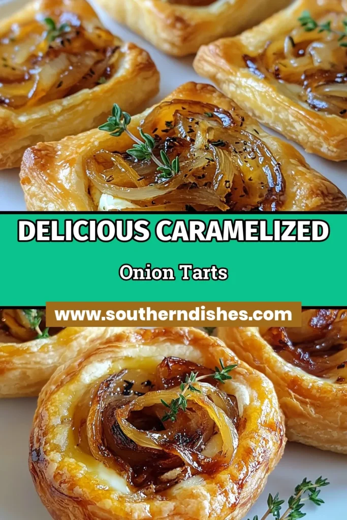 Looking for a delicious appetizer? Try these caramelized onion goat cheese tarts! This easy cheese tart recipe combines sweet caramelized onions and creamy goat cheese on flaky puff pastry for a gourmet treat. Perfect for any gathering, these savory tart recipes are sure to impress your guests. Save this recipe for your next event and indulge in the ultimate puff pastry appetizers! #CaramelizedOnionTarts #PuffPastryAppetizers #SavoryTartRecipes #GourmetTarts