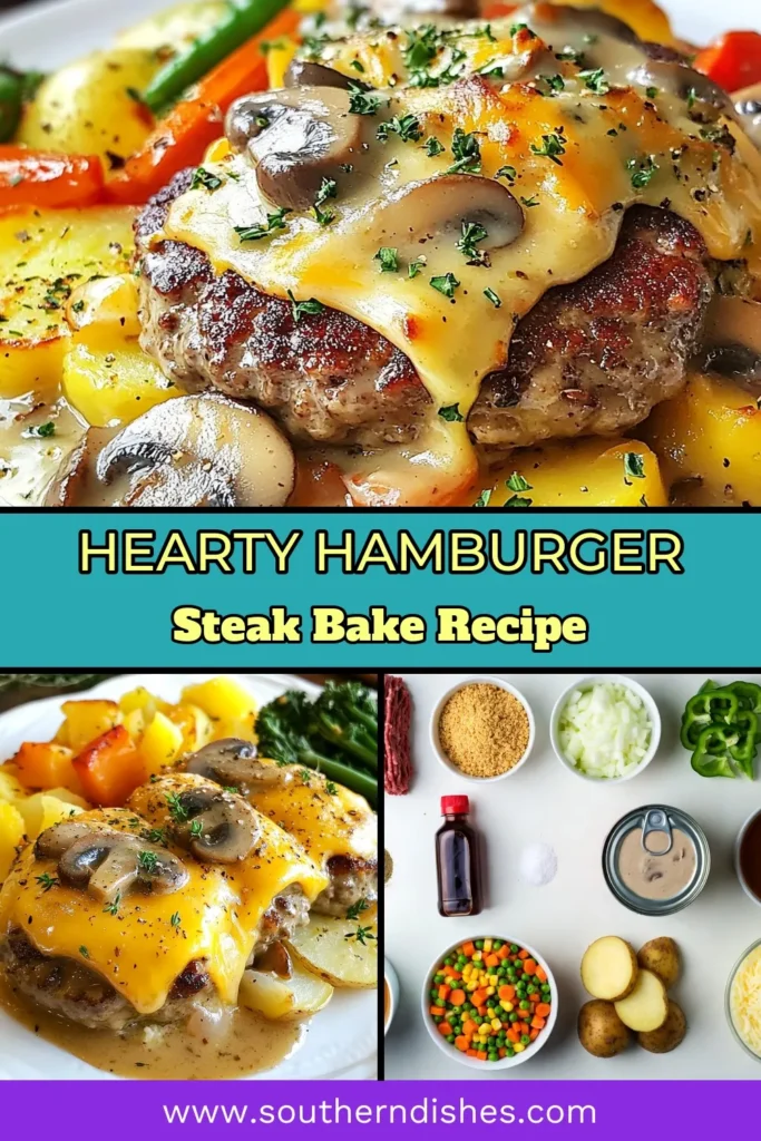 Savor the warmth of home with this easy Amish hamburger steak recipe, featuring a hearty hamburger bake that brings comfort to the dinner table. This delicious ground beef casserole is perfect for busy nights, combining ground beef patties with creamy mushroom soup, mixed veggies, and cheesy potatoes. Elevate your comfort food recipes collection and enjoy a satisfying baked hamburger steak dinner. Save this recipe for later! #AmishHamburgerSteak #HeartyBake #GroundBeefCasserole #ComfortFood