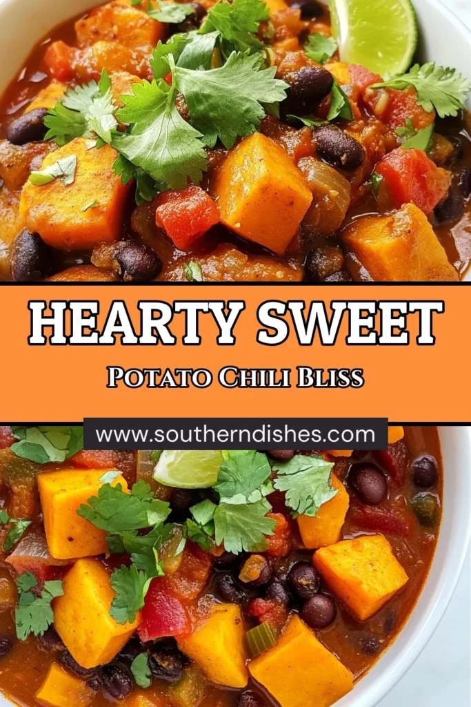 Warm up with this delicious Sweet Potato Black Bean Chili, the perfect addition to your vegetarian chili recipes! This healthy chili recipe is packed with flavor, featuring spicy sweet potato chili with vibrant black beans and veggies. Perfect for meal prep or cozy dinners, it's an easy dish to make. Try this recipe today and enjoy a nutritious bowl of comfort. Save for later! #SweetPotatoBlackBeanChili #HealthyChiliRecipe #VegetarianChiliRecipes #SpicySweetPotatoChili