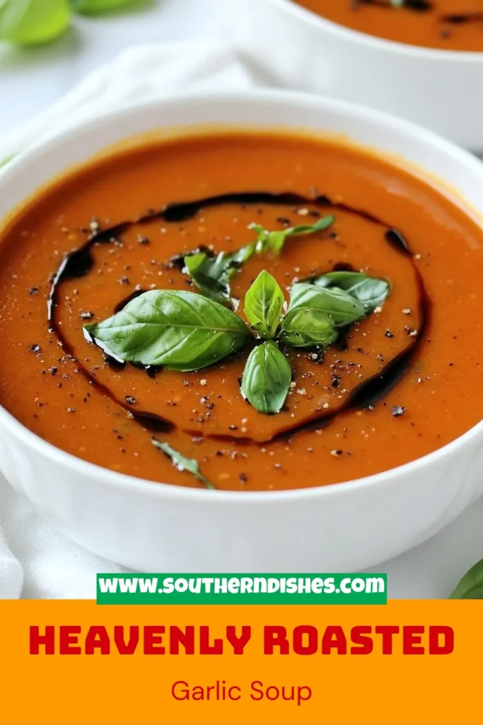 Discover the delightful flavors of Roasted Garlic Tomato Soup, a homemade tomato soup recipe that's both comforting and healthy. This vegan roasted tomato soup features creamy garlic goodness and fresh basil, making it an easy tomato soup with basil that you'll love. Perfect for any occasion, this recipe is simple to follow and satisfies your cravings. Try it out today and share the warmth! #TomatoSoup #VeganRecipes #SoupSeason #HomemadeComfortFood
