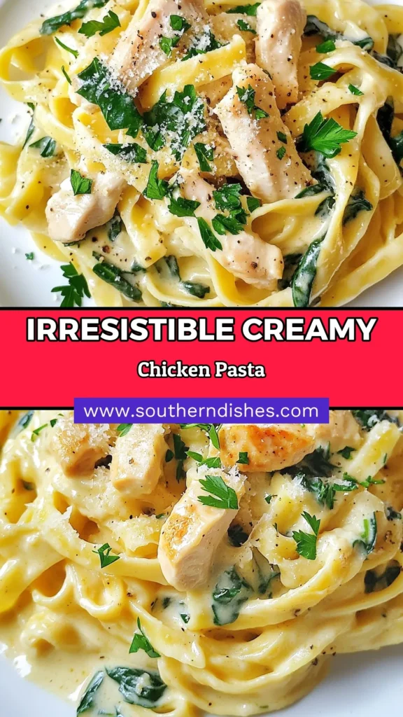 Savor the deliciousness of Creamy Parmesan Chicken Pasta, an easy creamy pasta dish that’s sure to impress! This Fettuccine chicken recipe features tender chicken, vibrant spinach, and a rich Parmesan sauce that elevates your dinner game. Perfect for weeknights or special occasions, this Italian chicken fettuccine will become a family favorite. Try it today and enjoy a tasty meal in just 25 minutes! Don’t forget to save this recipe! #CreamyParmesanPasta #ChickenPasta #EasyPastaDish #ItalianRecipes