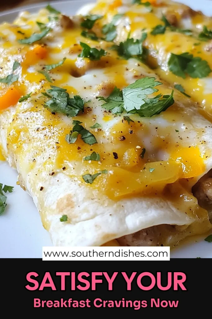 Start your day with these delicious breakfast enchiladas! This easy breakfast enchiladas recipe features flour tortillas filled with scrambled eggs, sausage, and peppers, all smothered in creamy sausage gravy. Perfect for a family brunch or as a comforting sausage breakfast casserole, these enchiladas will become a morning favorite. Try this flour tortilla breakfast recipe today and savor every bite! Don't forget to save this for later! #BreakfastEnchiladas #SausageGravy #EasyBreakfast #SausageCasserole