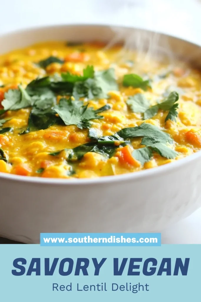 Discover the ultimate vegan red lentil curry that’s both delicious and nutritious! This easy lentil curry recipe combines red lentils, fragrant spices, and creamy coconut milk for a healthy vegan curry that’s perfect for any night. Enjoy this coconut milk lentil stew as a hearty plant-based curry dinner. Ready in just 40 minutes, it's a meal you need to try. Save this recipe for a comforting dish tonight! #VeganRecipes #LentilCurry #HealthyEating #PlantBasedDiet