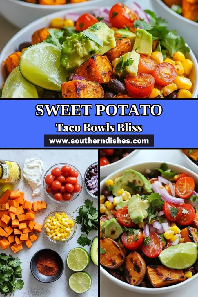 Craving a nutritious twist on taco night? Try these delicious sweet potato taco bowls! With creamy roasted sweet potatoes, a vibrant black bean corn salad, and fresh toppings, these vegan taco bowls are perfect for a healthy meal. This roasted sweet potato recipe is easy to make and packed with flavor! Save this recipe for your next dinner idea and enjoy satisfying, healthy taco recipes tonight! #SweetPotatoTacoBowls #HealthyTacoRecipes #VeganTacoBowls #RoastedSweetPotatoRecipe