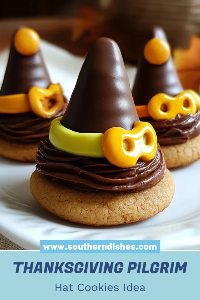 Make your Thanksgiving celebrations extra special with these delightful Pilgrim Hat Cookies! This Thanksgiving cookie recipe combines soft cookie bases and chocolate Oreo cookies for a fun, festive treat. Perfect for Halloween dessert ideas as well! With simple festive cookie decorations, these adorable cookies are sure to impress. Try this fun recipe today and enjoy the festive spirit! Save this recipe for your holiday baking! #PilgrimHatCookies #ThanksgivingCookies #HalloweenDesserts #FestiveTreats
