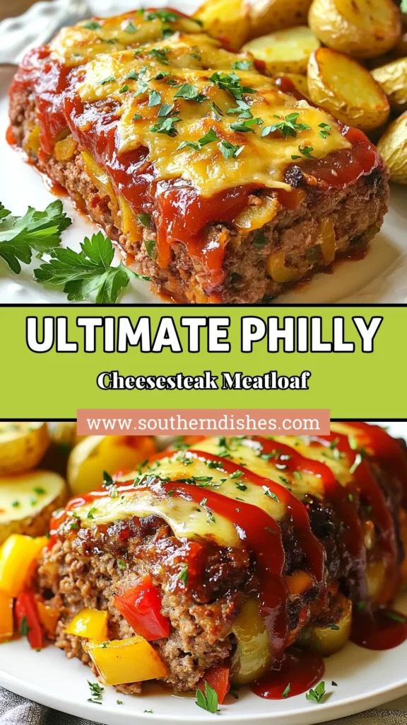 Discover the ultimate comfort food with this Philly cheesesteak meatloaf recipe that's sure to impress! Combining ground beef and turkey, this easy meatloaf with provolone cheese is packed with veggies for extra flavor and nutrition. Perfect as a family meal, this best meatloaf recipe brings together savory ingredients for a deliciously satisfying dinner. Try it today and elevate your weeknight cooking! Save this recipe for later! #Meatloaf #ComfortFood #PhillyCheesesteak #EasyRecipes