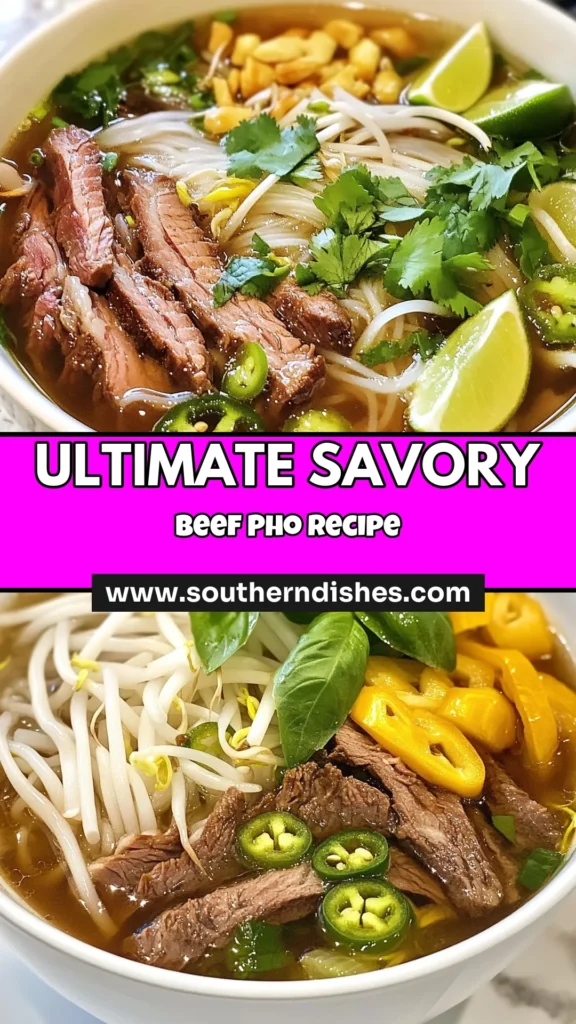Discover the ultimate beef pho recipe that captures the essence of Vietnamese cuisine! This homemade beef pho boasts an authentic pho broth using beef bones and aromatic spices. Perfect for any occasion, this easy pho recipe brings authentic flavors to your kitchen with fresh Vietnamese pho ingredients. Ready to impress your family and friends? Save this recipe for a savory meal experience! #BeefPho #PhoRecipe #VietnameseCuisine #HomemadePho
