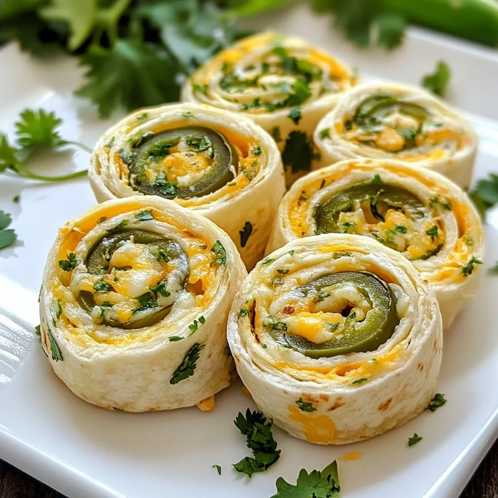 To make Jalapeno Antojitos Pinwheels, gather these items: - 1 large flour tortilla - 8 oz cream cheese, softened - 1 cup shredded cheddar cheese - 1/2 cup diced jalapenos (fresh or pickled) - 1/4 cup green onions, finely chopped - 1 tsp garlic powder - 1/2 tsp smoked paprika - Salt and pepper to taste - 1/4 cup fresh cilantro, chopped (optional) You can choose between fresh or pickled jalapenos. Fresh jalapenos offer a crisp bite and bright flavor. They add a fresh heat to your pinwheels. Pickled jalapenos give a tangy taste and softer texture. They work well if you prefer less heat. Try both to see which you like best. For cream cheese, I recommend Philadelphia for its smooth texture. For cheddar cheese, look for brands like Tillamook or Cabot. They provide great flavor and melt nicely. If you want some spice, use pepper jack cheese. It adds an extra kick to your pinwheels. {{ingredient_image_1}} 1. Start by taking a mixing bowl. Add the softened cream cheese and shredded cheddar cheese. 2. Next, toss in the diced jalapenos, green onions, garlic powder, smoked paprika, salt, and pepper. 3. Mix all the ingredients until they blend well together. 4. Now, take a large flour tortilla and lay it flat on a clean surface. 5. Spread the cheese mixture evenly across the tortilla. Leave about half an inch free around the edges. 6. If you like, sprinkle fresh cilantro on top for extra flavor. 7. Begin rolling the tortilla tightly from one edge. Keep the filling inside as you roll. 8. After rolling, wrap the tortilla log in plastic wrap. Place it in the fridge for at least 30 minutes. 9. Once chilled, take off the wrap and slice the log into 1-inch pieces. 10. Arrange the pinwheel slices on a serving platter and serve right away. Currently, I don't have a visual or video guide to share. However, you can easily find many helpful videos online that show how to make pinwheels step-by-step. Watching a video can help you see the rolling technique and the final look of the dish. - Overfilling the tortilla: Too much filling makes it hard to roll. - Not chilling the roll: Skipping this step can lead to messy slices. - Using too much salt: Taste the mixture before adding more salt. - Not slicing evenly: Use a sharp knife for clean cuts. - Forgetting to leave edge space: Leaving some space helps keep the filling inside. You can make Jalapeno Antojitos Pinwheels fit your taste. If you like it spicy, add more jalapenos. You might try using pepper jack cheese for a kick. For a milder flavor, use less jalapeno or substitute it with bell peppers. You can also mix in cooked bacon or crumbled sausage for extra flavor. Fresh herbs like dill or basil can bring a new taste. These pinwheels look great on a platter. Slice them into even pieces for a nice touch. Arrange them in a circle or a fan shape. You can garnish with extra cilantro or green onions for color. Serve with a small bowl of salsa or sour cream for dipping. This adds an extra layer of flavor and makes it fun for guests. Jalapeno Antojitos Pinwheels pair well with many drinks. Try serving them with a cold beer or a fruity cocktail. A citrusy lemonade also works great. If you want to add more snacks, serve them with chips and guacamole. A cheese board with different cheeses and crackers can round out the spread. These pairings keep the party lively and flavorful. Pro Tips Chill Before Slicing: Refrigerating the rolled tortilla for at least 30 minutes helps firm up the filling, making it easier to slice into clean, even pinwheels. Customize the Heat: Adjust the amount of jalapenos based on your spice preference. For a milder flavor, use pickled jalapenos or reduce the quantity of fresh ones. Fresh Herbs Boost Flavor: Don't skip the fresh cilantro! It adds a bright, fresh flavor that complements the creaminess of the filling beautifully. Perfect Pairings: Serve with a side of salsa or guacamole for a delicious dip that enhances the flavors of your pinwheels. {{image_2}} You can swap out the cheese in Jalapeno Antojitos Pinwheels for fun twists. Pepper jack adds a spicy kick. Goat cheese gives a creamy and tangy flavor. You can even try mozzarella for a mild taste that melts well. Each cheese alters the taste, so feel free to experiment. For vegan options, use a vegan cream cheese. Ensure your tortilla is gluten-free if needed. You can also use dairy-free cheese for extra creaminess. These swaps keep the dish tasty while meeting dietary needs. Make sure to check labels for hidden allergens. Adding spices can really boost the flavor. Try cumin for warmth or chili powder for heat. Fresh herbs like parsley or dill can also brighten the taste. You can even toss in some olives for a briny touch. Mix and match to find your perfect flavor! To keep your Jalapeno Antojitos Pinwheels fresh, wrap them tightly in plastic wrap. Place them in an airtight container. This helps keep them moist and tasty. Store in the fridge for up to three days. If you see any moisture, change the wrap to avoid sogginess. You can freeze these pinwheels for later. After slicing them, place the pinwheel pieces on a baking sheet. Make sure they don’t touch each other. Freeze until firm, about 1-2 hours. Then, transfer them to a freezer bag. Label the bag with the date. They can stay frozen for up to three months. When you’re ready to enjoy your pinwheels, thaw them in the fridge overnight. Reheat them in the oven for the best flavor. Set your oven to 350°F (175°C). Bake for about 10-15 minutes until warm. You can also microwave them for 30 seconds to 1 minute. Just be careful not to overheat, or they might get tough. Enjoy your tasty snacks! Jalapeno Antojitos Pinwheels can last about 3 to 5 days in the fridge. Wrap them well in plastic wrap or store them in an airtight container. Keeping them sealed helps prevent them from drying out. Yes, you can make these pinwheels ahead of time. Prepare them a day or two before your event. Just wrap them tightly and refrigerate. When you are ready to serve, slice them up and enjoy! You can serve these pinwheels with a variety of dips. Some great options include salsa, guacamole, or sour cream. Fresh veggies, chips, or even a light salad make great side dishes too. This article covered the key ingredients and steps for making Jalapeno Antojitos Pinwheels. We discussed ingredient options and brands to use, along with tips for prep and serving. I shared ways to customize these pinwheels to suit your taste and offered storage tips. Remember, you can always adapt the recipe for special diets. With this knowledge, you’re ready to impress your friends and family with a tasty dish! Enjoy making and sharing these pinwheels at your next gathering.