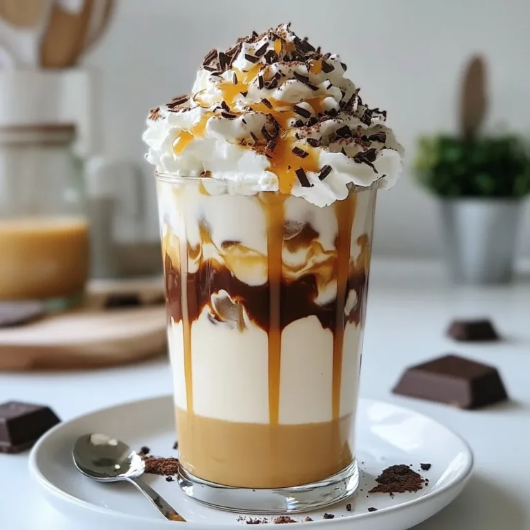 To make Starbucks-Style Baileys Iced Coffee, you'll need these fresh ingredients: - 2 cups strong brewed coffee, cooled - 1 cup milk (any kind: whole, almond, oat) - 1/4 cup coffee creamer (vanilla or hazelnut flavored) - 2 tablespoons chocolate syrup - 2 tablespoons caramel sauce - Ice cubes - Whipped cream for topping - Cocoa powder or chocolate shavings for garnish You can swap some ingredients to fit your taste. Here are some easy swaps: - Use cold brew coffee instead of regular coffee for a smoother taste. - Try coconut milk or soy milk as a dairy-free option. - If you want less sugar, skip the caramel sauce or use a sugar-free version. - You can add flavored syrups like hazelnut or vanilla to change the flavor. Gather these tools to make the process smooth: - Coffee maker or French press for brewing coffee - Large glass for mixing ingredients - Spoon for stirring - Ice cube tray to freeze water - Whisk or mixer for whipped cream (optional) - Straw for serving These simple tools will help you create your delicious iced coffee with ease. {{ingredient_image_1}} Start by brewing 2 cups of strong coffee. You can use any method you like. I often use a drip coffee maker or a French press for great flavor. Once brewed, let it cool completely. You can also make it the day before and chill it in the fridge. This way, you save time and enjoy it cold. In a large glass, combine the cooled coffee, 1 cup of milk, and 1/4 cup of coffee creamer. You can choose any milk you prefer, like whole, almond, or oat. Stir well until everything mixes nicely. Next, add in 2 tablespoons of chocolate syrup and 2 tablespoons of caramel sauce. Mix until smooth. This step is key to a creamy, sweet taste. Now, take a glass and fill it with ice cubes. Pour the coffee mixture slowly over the ice. This keeps your drink nice and cold. Top it off with a generous dollop of whipped cream. For extra sweetness, drizzle some chocolate and caramel sauce on top. Finish it with a dusting of cocoa powder or some chocolate shavings. Serve with a straw and enjoy your Starbucks-style Baileys iced coffee! Start with good coffee. Use a strong blend for the best taste. I like to use a dark roast. Brew your coffee using your favorite method. A French press or drip coffee maker works well. Allow the coffee to cool completely. You can even brew it a day ahead. Store it in the fridge for extra chill. Taste is key. You can adjust the sweetness to fit your style. If you love sweet coffee, add more chocolate syrup or caramel sauce. For a lighter option, use less of these ingredients. You can also try different creamers. Vanilla or hazelnut adds a nice touch. Mix and match flavors until you find your favorite. Presentation matters. Fill a tall glass with ice cubes. Pour your coffee blend over the ice slowly. This keeps your drink cold and pretty. Top it with a generous swirl of whipped cream. Drizzle chocolate and caramel sauce on top for flair. Finish with cocoa powder or chocolate shavings. Serve it with a straw and enjoy your drink! Pro Tips Use Fresh Coffee: For the best flavor, use freshly brewed coffee. If possible, brew the coffee the day before and refrigerate it for a smoother taste. Customize the Milk: Feel free to use any type of milk you prefer, whether it's dairy or plant-based. Each will add a unique flavor to your iced coffee. Layering Flavors: To enhance the experience, layer the chocolate and caramel sauces at the bottom of the glass before pouring in the coffee mixture. Garnish Ideas: Experiment with different garnishes like crushed nuts or a sprinkle of cinnamon for an extra touch of flavor and presentation. {{image_2}} You can easily make this iced coffee dairy-free. Use almond, oat, or coconut milk instead of regular milk. Many brands offer great-tasting creamers that fit vegan diets. Look for ones made from plants. They add creaminess without dairy. You can also skip the whipped cream or switch to a coconut whipped cream for a tasty finish. This recipe is a blank canvas. You can add different flavors to change it up. Try a splash of vanilla or hazelnut syrup for extra sweetness. Want some spice? A dash of cinnamon or nutmeg can add warmth. If you love chocolate, mix in some chocolate milk instead of regular milk. You can also try adding a shot of espresso for a stronger kick. To make a frozen treat, blend your ingredients with ice. Use the same coffee, milk, and flavors. Blend until smooth to make a delicious frozen coffee drink. Pour it into a glass and top with whipped cream and sauces, like chocolate and caramel. This version is great on hot days when you need a cool refreshment. To keep your ingredients fresh, store them in airtight containers. Milk and coffee creamer can spoil quickly. Ensure you use them within a week of opening. If you have leftover brewed coffee, let it cool first. After that, pour it into a sealed jar or bottle. This helps keep the flavor strong. Storing leftover iced coffee is simple. Place it in the fridge in a sealed container. Use it within two days for the best taste. When ready to drink, give it a good stir. If the coffee separates, that’s normal. Just mix it well again before serving. You can heat leftover coffee if you want a warm drink. Pour it into a pot and heat it on low. Stir it often to avoid burning. If you want a different drink, use leftover iced coffee for smoothies or desserts. Blend it with ice and some milk for a tasty treat. Yes, you can skip the coffee creamer. Use more milk instead. Almond milk or oat milk works great. This makes the drink lighter but still creamy. You can also use flavored milk for a twist. To cut calories, use skim milk or unsweetened almond milk. You can also skip the whipped cream on top. Limit the chocolate and caramel sauces, or use sugar-free versions. These swaps keep the taste yummy but lower calories. Use a coffee maker or French press for strong coffee. Aim for a coffee-to-water ratio of 1:15. This means for every 1 part coffee, use 15 parts water. Let it cool before adding to your iced coffee. You can brew the coffee the night before and chill it in the fridge. You learned how to make a great iced coffee at home. We covered key ingredients and their substitutes. I shared step-by-step instructions for brewing and mixing. You now know tips for perfecting your drink and fun variations to try. Plus, we discussed how to store any extras you have. Now, it’s your turn to enjoy this refreshing treat. Experiment with flavors and share with friends. Making iced coffee can be fun and easy!