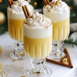 To make a great Eggnog Champagne Fizz, you need: - 2 cups eggnog - 1 cup sparkling water - 1/2 teaspoon vanilla extract - Nutmeg for garnish These main ingredients create a creamy and bubbly drink. Eggnog gives it a rich flavor. Sparkling water adds fizz and lightness. The vanilla extract rounds out the taste nicely. You can add a few optional ingredients to enhance the drink: - 1 tablespoon maple syrup (for sweetness) - Cinnamon sticks (for stirring) - Extra whipped cream (for topping) Adding maple syrup can bring a touch of sweetness. Cinnamon sticks give a nice aroma. A dollop of whipped cream makes it rich and creamy. Garnishing is key to making this drink look festive. You can use: - A sprinkle of nutmeg on top - Cinnamon sticks for stirring These simple touches make the drink more fun to enjoy. They also add a nice visual appeal for your holiday gatherings. {{ingredient_image_1}} First, grab a large mixing bowl. Pour in 2 cups of eggnog. Add 1/2 teaspoon of vanilla extract. If you want it sweeter, mix in 1 tablespoon of maple syrup. Stir well until everything blends nicely. Next, take your serving glasses. Fill each glass halfway with the eggnog mixture. Then, slowly top each glass with sparkling water. This step is key for that light fizz. Pour gently to keep those bubbles. For a rich touch, add a dollop of whipped cream on top. To ensure a perfect fizz, always pour the sparkling water slowly. This keeps the bubbles intact. A sprinkle of nutmeg adds a festive flair and extra flavor. If you want, stir with a cinnamon stick for fun. Enjoy your drink and the holiday cheer! To get the best flavor, focus on the eggnog. Use your favorite brand or homemade. The vanilla extract adds depth. If you like it sweeter, add maple syrup. Just remember not to overdo it. The sparkling water should balance the creamy eggnog. This mix gives you a light and festive drink. For a richer drink, add whipped cream on top. It adds a nice touch and a creamy feel. You can also use heavy cream in the eggnog mix. Just whisk it well until it’s fluffy. This will make each sip feel smooth and indulgent. The goal is to make it feel like a treat. Make your drink look special with fun garnishes. A sprinkle of nutmeg on top looks festive. You can also use a cinnamon stick for stirring. It adds aroma and a cozy feel. Serve your eggnog fizz in clear glasses. This shows off the beautiful layers of color. Adding a few festive decorations around the drink makes it pop. Pro Tips Chill Your Ingredients: For an extra refreshing drink, make sure your eggnog and sparkling water are chilled before mixing. Experiment with Flavors: Try adding a splash of rum or bourbon for a spirited version of this festive drink. Garnish Creatively: Use a sprinkle of cinnamon or even some crushed candy canes for a unique garnish that adds flavor and flair. Make it Ahead: Prepare the eggnog mixture in advance and store it in the fridge. Just add the sparkling water before serving to keep the fizz. {{image_2}} To create a spiced twist, add warm spices. Mix in a pinch of cinnamon or cloves. You can also infuse your eggnog with chai tea. This will give your drink a cozy warmth. It’s perfect for chilly nights. The spices blend well with the creaminess of eggnog. This variation adds depth and flavor, making it unique. For a family-friendly option, skip the champagne. Just use sparkling water and eggnog. This drink stays festive and bubbly without alcohol. You can still add vanilla and maple syrup for flavor. Top with whipped cream and nutmeg for a treat. Everyone can enjoy this refreshing drink together. Experiment with flavored eggnogs for fun. Try pumpkin spice or chocolate eggnog. These flavors change the drink's profile and surprise your taste buds. You could even use caramel or peppermint eggnog. Each variation brings a new layer of excitement. Don't be afraid to mix and match! Store eggnog in the fridge. Use a clean, airtight container. Homemade eggnog lasts about three days. If you buy it, check the label for the date. Use it by that date for the best taste. Leftover fizz is tricky. The bubbles will go flat fast. If you have any left, seal it tight in the fridge. Use it within a day for the best taste. Don't mix it again with sparkling water; it won't be fizzy. You can reuse eggnog in many ways. Add it to pancakes or waffles for a festive twist. You can also mix it into coffee for a tasty drink. If you have extra whipped cream, use it on desserts or hot cocoa. Nutmeg and cinnamon sticks can spice up other drinks too. Eggnog Champagne Fizz is a tasty drink that mixes creamy eggnog with bubbly champagne. You get a rich, festive flavor with a fun fizz. This drink is perfect for holiday parties or cozy gatherings. The ingredients blend well to create a drink that feels special and warm. Yes, you can prep parts of this drink ahead of time. Mix the eggnog, vanilla extract, and maple syrup a few hours before serving. Just keep this mix in the fridge. When it's time to serve, pour the sparkling water in each glass. This keeps the fizz fresh and bubbly. When choosing champagne, look for a light and crisp type. Brut or Extra Brut champagne works well. These types won’t overpower the eggnog flavor. You can also use sparkling wine if you want a budget-friendly option. Just make sure it has good bubbles for the right fizz. Absolutely! You can make a non-alcoholic version. Just skip the champagne and use sparkling water or soda instead. This still gives you the fizzy effect. The creamy eggnog and spices will keep it festive and delicious, so everyone can enjoy it. Eggnog Champagne Fizz brings festive cheer to any gathering. We explored key ingredients, preparation steps, and flavor tips. You learned how to balance flavors and create a smooth texture for a satisfying drink. With easy variations, even non-drinkers can enjoy. Remember to store leftovers well and reuse ingredients to minimize waste. This bubbly treat will surely impress your guests and elevate your holiday spirit. Enjoy crafting your own delightful Eggnog Champagne Fizz this season!