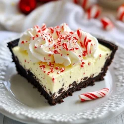 To make this pie, you need some simple ingredients. Here’s what you’ll need: - 24 Oreo cookies, crushed - 4 tablespoons unsalted butter, melted - 8 oz cream cheese, softened - 1 cup powdered sugar - 1 teaspoon peppermint extract - 2 cups whipped cream (store-bought or homemade) These ingredients work together to create a rich and creamy pie. The Oreo cookies form a tasty crust, while the cream cheese and whipped cream make a fluffy filling. You can make your pie even more special with some fun toppings. Here are a few ideas: - Chocolate shavings - Crushed candy canes These garnishes add a sweet touch and a pop of color. They also enhance the peppermint flavor, making it festive for the holidays. To prepare the pie, you’ll need some basic kitchen tools. Here’s a list of what to gather: - Mixing bowl - Electric mixer - 9-inch pie pan - Spatula - Measuring cups Having the right equipment makes the process smooth and enjoyable. With these tools, you’ll whip up this pie with ease. {{ingredient_image_1}} Start by crushing 24 Oreo cookies in a bowl. You want fine crumbs. Pour in 4 tablespoons of melted butter and mix well. The crumbs should be moist and clump together. Now, take a 9-inch pie pan. Press the Oreo mixture into the bottom and up the sides. Use your fingers or the back of a measuring cup to pack it down firmly. This forms a sturdy base. Place the crust in the fridge for 15 minutes. It needs time to set and hold its shape. Next, grab a large bowl for the filling. Add 8 ounces of softened cream cheese and 1 cup of powdered sugar. I like to use an electric mixer for this. Beat the mixture until it’s smooth and creamy. Now, add 1 teaspoon of peppermint extract. This gives the filling a nice minty flavor. Finally, fold in 2 cups of whipped cream. Be gentle so it stays airy. You want a light and fluffy texture. Once your filling is ready, take the crust out of the fridge. Pour the peppermint filling into the Oreo crust. Use a spatula to smooth the top. Cover the pie with plastic wrap. Chill it in the fridge for at least 4 hours. This helps the pie set nicely. When it’s ready, you can garnish it with chocolate shavings or crushed candy canes. This adds a festive touch. Enjoy your delicious No-Bake Peppermint Oreo Pie! To make the crust, crush 24 Oreo cookies until fine. You can use a food processor or place them in a zip-top bag and crush them with a rolling pin. Mix the crushed cookies with 4 tablespoons of melted butter. The butter helps hold the crust together. Press this mixture firmly into a 9-inch pie pan. Make sure it covers the bottom and sides evenly. Chill the crust for 15 minutes. This step helps it set up nicely. Folding whipped cream adds air, making your filling light. Start with 2 cups of whipped cream. If you use store-bought, let it sit out for a few minutes to soften. In a large bowl, combine the whipped cream with the cream cheese mix. Use a rubber spatula for this. Gently lift the cream from the bottom and fold it over the top. Keep folding until you see no more white streaks. This keeps the air in, making your pie fluffy. When serving your pie, presentation matters. Cut the pie into eight slices. Use a festive plate to add holiday cheer. A dollop of whipped cream on the side looks nice, too. For a fun touch, sprinkle chocolate shavings or crushed candy canes on top. This adds color and a burst of flavor. Don't forget to serve it cold for the best taste. Pro Tips Use Room Temperature Ingredients: Ensure your cream cheese is at room temperature for easier blending and a smoother filling. Chill the Pie Overnight: For the best texture and flavor, let the pie set in the refrigerator overnight. Customize Your Garnish: Get creative with toppings! Use crushed peppermint candies, chocolate sprinkles, or festive whipped cream designs. Make It Ahead: This pie is perfect for prep ahead of time, making it an ideal dessert for gatherings or holidays. {{image_2}} You can change this pie's flavor easily. Try using chocolate sandwich cookies instead of Oreos. This swap gives a richer taste. You can also use vanilla extract for a classic flavor. If you want a fruity twist, mix in some raspberry puree. Just fold it into the cream cheese mix for a fun surprise. While the Oreo crust is a favorite, feel free to experiment. Graham cracker crust adds a nice crunch. You could also use a cookie crust made from vanilla wafers. Another option is a nut-based crust for a gluten-free treat. Just ensure it's pressed firmly in the pie pan. Garnishes can make your pie pop! Use chocolate shavings for a rich look. Crushed candy canes add a festive touch. You can also use fresh mint leaves for a fresh taste. Another great idea is to drizzle chocolate sauce on top. Each garnish can change how your pie looks and tastes. Store any leftover No-Bake Peppermint Oreo Pie in the fridge. Use an airtight container or cover it with plastic wrap. This keeps it fresh and prevents it from drying out. If you have slices, use a pie server to lift them out. This helps maintain the shape of the pie. The pie lasts about 3 to 5 days in the fridge. After that, it may lose its creamy texture. It’s best to enjoy it fresh. However, if you keep it sealed, it will still taste good for a bit longer. You can freeze this pie for longer storage. Wrap each slice in plastic wrap. Then, place the wrapped slices in a freezer bag. This keeps the pie fresh for up to 2 months. When ready to eat, thaw it in the fridge overnight. Enjoy the same great taste! Yes, you can use low-fat cream cheese. The pie will still taste good. The texture may be a bit different. It might be less creamy than regular cream cheese. If you prefer a lighter pie, this is a good choice. To make this pie more chocolatey, add cocoa powder. Mix in one or two tablespoons into the filling. You can also use chocolate whipped cream. Top the pie with chocolate shavings for extra flavor. These small changes will give you a rich chocolate taste. If you can't find peppermint extract, use mint extract instead. It will give a nice mint flavor. You can also crush candy canes or peppermint candies. Mix these into the filling for a fun twist. Just remember, the flavor might be a bit different. This blog post covered how to make a no-bake peppermint Oreo pie. We discussed the ingredients and equipment you need. You learned step-by-step instructions for making the crust, filling, and chilling the pie. We shared tips for a perfect crust and ways to serve your dessert. Variations let you play with flavors and crusts. Finally, we talked about how to store leftovers. Now, you can enjoy this pie at home. Create your perfect dessert and have fun with it!
