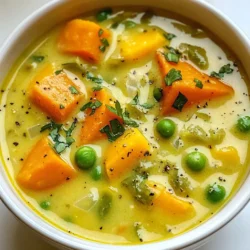 Cooking this First Trimester Pregnancy Soup is simple, and it uses fresh, healthy ingredients. Here’s what you need: - 1 tablespoon olive oil - 1 onion, diced - 2 cloves garlic, minced - 2 carrots, diced - 2 stalks celery, diced - 1 medium sweet potato, peeled and diced - 1 cup green peas (fresh or frozen) - 4 cups low-sodium vegetable broth - 1 teaspoon fresh ginger, grated - 1 tablespoon lemon juice - Salt and pepper to taste - Fresh parsley or cilantro for garnish Each ingredient plays a key role. Olive oil adds healthy fat. Onion and garlic give flavor and warmth. Carrots and celery add crunch and color. Sweet potato brings sweetness and important nutrients. Green peas add a pop of green and protein. Vegetable broth serves as a tasty base, while ginger helps soothe an upset stomach. Lemon juice brightens the flavor, and fresh herbs make it look pretty. You can mix and match these ingredients based on what you have. Enjoy creating a soup that warms both your body and spirit. {{ingredient_image_1}} 1. Heating olive oil In a large pot, add 1 tablespoon of olive oil. Heat it over medium heat until it shimmers. 2. Sautéing onions and garlic Add 1 diced onion to the pot. Sauté it for about 4-5 minutes until it turns clear. Then, add 2 cloves of minced garlic. Cook for 1 minute until you smell its strong aroma. 3. Adding carrots and celery Stir in 2 diced carrots and 2 stalks of diced celery. Cook for 5 minutes until they soften a bit. 4. Incorporating sweet potato and ginger Now, add 1 medium diced sweet potato and 1 teaspoon of grated fresh ginger. Stir everything well to mix the flavors. 5. Simmering the soup Pour in 4 cups of low-sodium vegetable broth and bring the soup to a gentle boil. Once boiling, lower the heat and let it simmer for 15-20 minutes. Cook until all the veggies are soft. 1. Adding green peas and lemon juice After the veggies are tender, mix in 1 cup of green peas and 1 tablespoon of lemon juice. This brightens the soup’s flavor. 2. Seasoning to taste Season the soup with salt and pepper. Taste and adjust as needed to find your perfect balance. 3. Blending options for texture For a smooth soup, use an immersion blender to blend it until creamy. If you prefer more texture, blend it less or leave it chunky. 4. Garnishing before serving Serve the soup warm. Top each bowl with fresh parsley or cilantro for a lovely touch. Enjoy your nourishing first trimester pregnancy soup! - Choosing fresh vegetables: Select bright, firm veggies for the best taste and nutrients. Look for seasonal produce; it often tastes better and costs less. Fresh ingredients add flavor and color to your soup. - Alternative cooking methods: Use a slow cooker for easy preparation. Just add your ingredients and let them cook all day. This method enhances flavors and requires little attention. You can also use an Instant Pot for quick cooking that retains nutrients. - Achieving the perfect texture: Blend the soup to your desired thickness. If you like it chunky, use a fork or potato masher. For a smooth texture, an immersion blender works well. Adjust blending time based on your preference. - Nutritional benefits for pregnancy: This soup is rich in vitamins. Sweet potatoes provide beta-carotene, vital for your baby's development. Green peas add protein and fiber, which help digestion. Garlic and ginger can boost your immune system and fight nausea. - Managing nausea with ingredients: Ginger is a natural remedy for nausea. Adding it to your soup can help settle your stomach. You can also try lemon juice; its bright flavor can make the soup more enjoyable and help reduce nausea. - Importance of hydration: Soup is a great way to stay hydrated. Aim to drink water along with your meals. The broth adds fluid and helps with digestion. Staying hydrated can improve your energy levels and overall well-being during pregnancy. Pro Tips Fresh Ingredients: Use fresh vegetables whenever possible to enhance the flavor and nutritional value of your soup. Texture Control: Blend the soup to your desired consistency; a smooth texture is comforting, while leaving it chunky adds a hearty feel. Flavor Boost: Experiment with herbs and spices, such as thyme or turmeric, to elevate the taste and add additional health benefits. Make Ahead: This soup stores well in the fridge for up to 3 days or can be frozen for up to 3 months, making it perfect for meal prep. {{image_2}} You can customize your first trimester pregnancy soup with simple swaps. If you want to change up the flavor, try different vegetables. Zucchini, bell peppers, or spinach can work great. Each adds unique taste and nutrients. Adding protein can make the soup heartier. You can toss in cooked chicken or beans for extra protein. Both options are healthy and filling. They add more texture and flavor to your soup. If you prefer a dairy-free option, use plant-based milk instead of vegetable broth. Almond milk or coconut milk can add a creamy touch while keeping it light. This is a fantastic way to enjoy the soup without dairy. To elevate the flavor, consider adding spices and herbs. Fresh thyme, basil, or oregano can brighten the dish. A pinch of cumin or turmeric can add warmth and depth. Experiment with what you love. Different broth options can also change the taste. If you want more richness, use a mushroom broth or chicken broth. These can add a savory note that enhances your soup. Adjusting acidity and sweetness can balance flavors. A squeeze of lemon juice adds brightness and cuts through the richness. If it feels too tart, a small dash of honey can sweeten it gently. This keeps the soup pleasant and satisfying. To store leftovers, let the soup cool first. Pour it into an airtight container. You can keep it in the fridge for up to three days. When reheating, heat the soup over medium heat. Stir it often to warm it evenly. If the soup seems thick, add a splash of broth or water. To freeze the soup, let it cool completely. Pour it into freezer-safe bags or containers. Be sure to leave some space for expansion. The soup will last up to three months in the freezer. To thaw, place it in the fridge overnight. Reheat it gently on the stove, stirring often until hot. If needed, add a little broth or water for the right consistency. Is this soup good for nausea during pregnancy? Yes, this soup can help ease nausea. The ginger in the soup is known to soothe upset stomachs. It adds a nice warmth and flavor too. Many people find ginger helpful during pregnancy. Can this soup be made ahead of time? Absolutely! You can make this soup a day or two in advance. Just store it in the fridge in an airtight container. It tastes even better after the flavors blend overnight. How long can leftovers be stored? You can store leftovers for up to three days in the fridge. If you want to keep it longer, freeze it. It stays fresh for about three months in the freezer. Just thaw and reheat when you’re ready to eat. Can I use frozen vegetables instead of fresh? Yes, frozen vegetables work well in this soup. They are just as nutritious and often more convenient. Just add them at the same time you would add fresh ones. Are there any contraindications with specific ingredients? Most ingredients are safe for pregnancy. However, if you have allergies to any items, skip them. Always check with your doctor if unsure about specific foods. What substitutions can be made for allergenic ingredients? You can swap out any allergenic ingredients. For example, use coconut oil instead of olive oil. If you cannot have garlic, try shallots for a milder taste. This blog post covered a delicious soup recipe perfect for pregnancy. We discussed key ingredients like olive oil, sweet potato, and fresh ginger. You learned step-by-step how to prepare and blend the soup for the best taste. Cooking tips help you choose fresh vegetables and manage nausea. You can even store the leftovers easily or freeze them for later use. I hope these ideas inspire you to make this nourishing soup and enjoy its benefits!