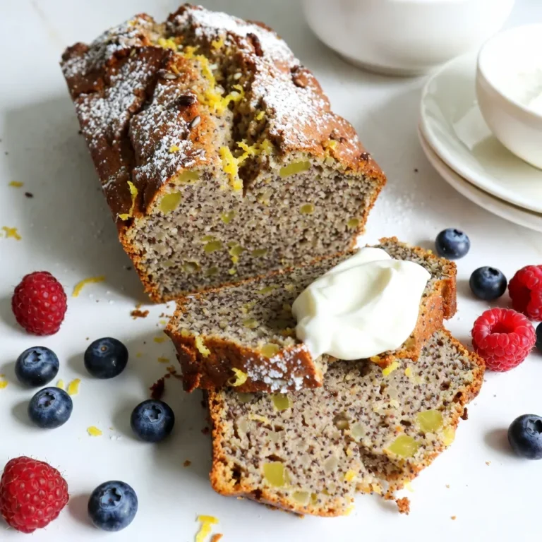 To make this zesty Greek yogurt lemon loaf, gather these key ingredients: - 1 ½ cups all-purpose flour - 1 cup Greek yogurt (plain, full-fat) - 1 cup granulated sugar - 3 large eggs - 1/3 cup vegetable oil - Zest of 2 lemons - 1/4 cup fresh lemon juice - 1 teaspoon baking soda - 1 teaspoon baking powder - 1/2 teaspoon salt - Optional: 1/2 cup poppy seeds You can make some swaps if needed. Use whole wheat flour for more fiber. If you need a dairy-free option, try coconut yogurt instead of Greek yogurt. For a lower sugar option, use a sugar substitute that measures like sugar. If you have allergies, make sure to avoid any ingredient that may cause a reaction. Check labels for allergens in your ingredients. Greek yogurt adds moisture and a rich texture to your loaf. It also boosts protein, making the loaf more filling. The tangy flavor from the yogurt pairs perfectly with lemon, enhancing the taste. Plus, Greek yogurt can help keep your loaf fresh for longer. {{ingredient_image_1}} First, you need to preheat your oven to 350°F (175°C). This step warms the oven for even baking. While it heats, grab a loaf pan. Grease it well to prevent sticking. I like to line the bottom with parchment paper as an extra measure. This step makes it easy to remove the loaf later. In a medium bowl, add the all-purpose flour, baking soda, baking powder, and salt. Use a whisk to mix them together well. If you want some fun texture, add poppy seeds at this point. This mixture is the base for your loaf, so ensure it is well combined. Next, take a large bowl. Beat together the granulated sugar and Greek yogurt until smooth. Slowly add one egg at a time, mixing well after each. Then, stir in the vegetable oil, lemon zest, and lemon juice. The zest and juice give your loaf its zesty flavor. Mix until everything is evenly blended. Now, it’s time to bring everything together. Gradually add the dry mixture to the wet ingredients. Stir gently until just combined. It’s okay if there are a few lumps; don’t overmix. Overmixing can make your loaf dense, and we want it light and airy. Pour the batter into your prepared loaf pan. Smooth the top with a spatula. Slide the pan into the oven and bake for 50 to 60 minutes. You can check for doneness by inserting a toothpick into the center. If it comes out clean, your loaf is ready. After baking, let it cool in the pan for about 10 minutes. Then, move it to a wire rack to cool completely. This cooling step helps set the loaf and makes it easier to slice. To keep the loaf moist, use full-fat Greek yogurt. It holds more moisture than low-fat options. Avoid overmixing the batter when combining wet and dry ingredients. A few lumps are okay! Also, check the oven temperature with a thermometer. A hot oven can dry out the loaf. For a strong lemon taste, use fresh lemons. The zest adds a bright flavor. The juice gives a good tartness. If you want more lemon zing, add more zest. You can also add a bit of lemon extract for extra depth. Just a little will do! Do not skip the greasing step for the loaf pan. This can cause the loaf to stick. Make sure to measure the flour correctly. Too much flour can make the loaf dense and dry. Lastly, remember to cool it properly. Cooling it for too long in the pan can make it soggy. Pro Tips Use Room Temperature Ingredients: Ensure your eggs and yogurt are at room temperature before mixing. This helps create a smoother batter and a more even bake. Fresh Lemon Juice is Key: For the best flavor, use freshly squeezed lemon juice instead of bottled. It enhances the zesty profile of the loaf. Check for Doneness: Ovens can vary in temperature, so start checking the loaf for doneness a few minutes early. A toothpick should come out clean when inserted into the center. Cool Completely: Allow the loaf to cool completely on a wire rack before slicing. This ensures the texture remains light and fluffy. {{image_2}} You can add poppy seeds to the batter for a fun twist. Poppy seeds give a nice crunch and a slight nutty taste. Use about half a cup when mixing the dry ingredients. They add texture and make your loaf look beautiful. You can change the flavor of your lemon loaf easily. Try adding a teaspoon of vanilla for warmth. Lavender is another great choice. Just add a teaspoon of dried lavender to the mix. Both options pair well with the lemon and give a unique taste. If you need a gluten-free loaf, swap the all-purpose flour. Use a gluten-free flour blend instead. Make sure it has xanthan gum to keep the loaf from crumbling. This simple switch lets everyone enjoy this tasty treat, no matter their diet. After you enjoy your Greek yogurt lemon loaf, store leftovers in an airtight container. This keeps the loaf moist. You can keep it at room temperature for up to three days. If you want it fresh longer, store it in the fridge. It stays good in the fridge for about a week. Freezing is a great option if you want to save some loaf for later. First, let the loaf cool completely. Then, slice it into pieces. Wrap each slice in plastic wrap. Place the wrapped slices in a freezer-safe bag. You can freeze the loaf for up to three months. When you’re ready to eat, just thaw it in the fridge overnight. To enjoy your Greek yogurt lemon loaf warm, you have a few easy options. You can use a microwave. Heat each slice for about 10 to 15 seconds. If you prefer a crispy edge, use an oven. Preheat it to 350°F (175°C) and bake for about 5 to 10 minutes. Enjoy your loaf warm, and it will taste fresh! Yes, you can use low-fat Greek yogurt. It will change the texture a bit. The loaf may be less rich and creamy, but it will still taste great. Low-fat yogurt helps keep the loaf lighter while still adding moisture. Just make sure to choose plain low-fat yogurt for the best flavor. To make this loaf vegan, you can replace the eggs. Use flax eggs instead. Mix one tablespoon of ground flaxseed with three tablespoons of water. Let it sit for five minutes until it thickens. You can also swap the granulated sugar for coconut sugar. This keeps the loaf sweet and tasty without animal products. I love serving this loaf with fresh berries on the side. Strawberries, blueberries, or raspberries add a nice touch. You can also dust the top with powdered sugar for a pretty finish. For extra flavor, serve with a dollop of Greek yogurt or a scoop of vanilla ice cream. Enjoying it warm or at room temperature works best! In this blog post, we explored key ingredients for a delightful Greek yogurt lemon loaf. We discussed substitutions for allergies and highlighted the benefits of Greek yogurt. You learned step-by-step instructions for making the loaf, along with tips for keeping it moist and flavorful. We also shared fun variations, storage methods, and answered common questions. Now, you can create a delicious and unique lemon loaf. Enjoy experimenting and sharing your tasty results!