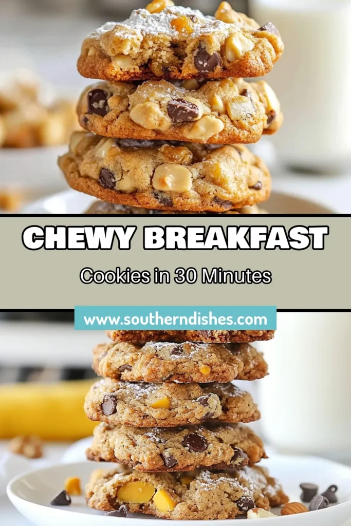 Discover how to make delicious Thick Chewy Breakfast Cookies with this easy breakfast cookies recipe. Packed with wholesome ingredients like rolled oats and whole wheat flour, these healthy breakfast cookies are a perfect start to your day. With rich oatmeal chocolate chip cookies that include dark chocolate chips and nuts, they're both nutritious and satisfying. Try this whole wheat cookie recipe today and enjoy a guilt-free treat! Save and share your breakfast cookie creations! #BreakfastCookies #HealthyCookies #OatmealCookies #WholeWheatCookies