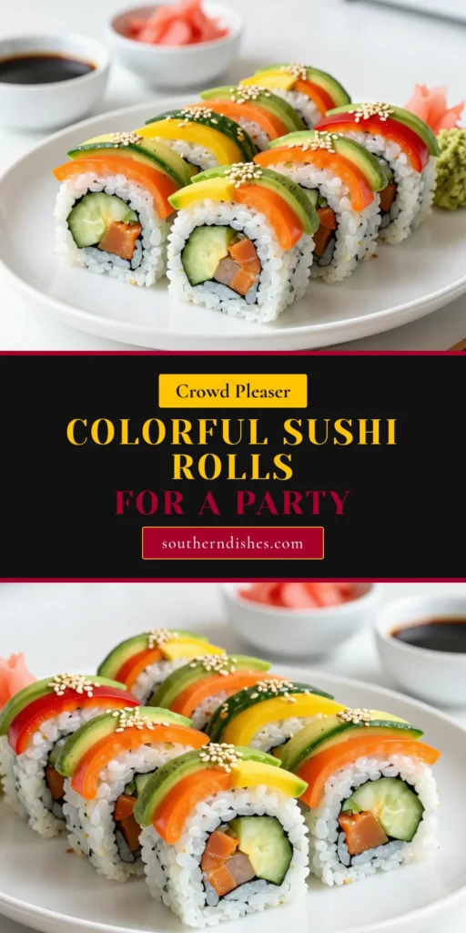 Create a vibrant and delicious meal with these Rainbow Veggie Sushi Rolls! This vegetarian sushi recipe features a sushi rice recipe made with fresh ingredients like cucumber, bell peppers, avocado, and purple cabbage, resulting in colorful sushi rolls that are as healthy as they are eye-catching. Perfect for a fun dinner or a party treat, these homemade sushi rolls will impress every guest. Click to explore this easy recipe and start rolling today! #RainbowVeggieSushi #HomemadeSushiRolls #ColorfulSushiRolls #VegetarianSushiRecipe