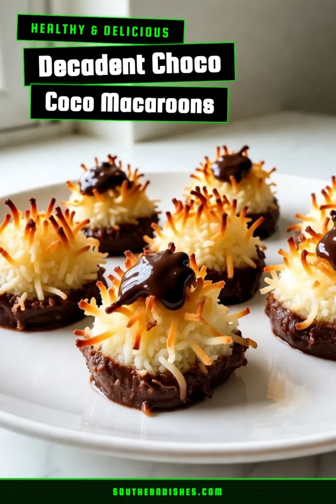 Indulge in this delicious Chocolate Dipped Coconut Macaroons recipe, perfect for any sweet tooth! These Choco-Coco macaroons are made with simple ingredients like sweetened condensed milk and shredded coconut, making it an easy macaroon recipe that's gluten-free. Treat yourself or impress guests with this irresistible coconut chocolate dessert. Save the recipe now for a delightful gluten-free macaroon treat! #ChocoCocoMacaroons #CoconutChocolateDessert #EasyMacaroonRecipe #GlutenFreeTreat