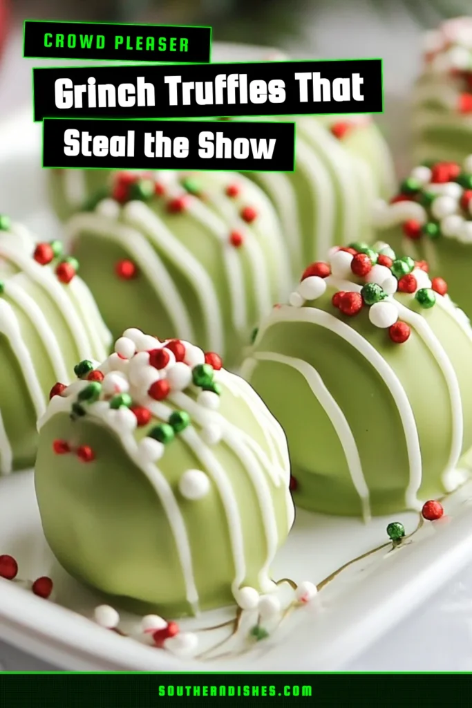 Delight your holiday gatherings with these adorable Grinch Christmas truffles! Made with mint chocolate cookies, cream cheese, and white chocolate, these no-bake Christmas treats are perfect for festive celebrations. Dive into this easy recipe for mint chocolate truffles that will impress your family and friends. Save this holiday dessert recipe for your next party! #GrinchChristmasTruffles #NoBakeChristmasTreats #HolidayDessertRecipes #FestiveTruffleRecipes