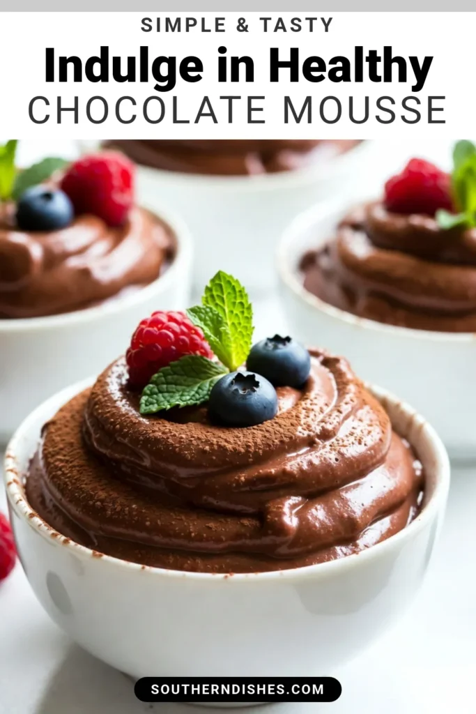Indulge in this velvety avocado chocolate mousse, a deliciously easy avocado dessert that satisfies your sweet tooth while keeping it healthy! This vegan chocolate mousse is not only dairy-free but also a perfect healthy dessert recipe for any occasion. With simple ingredients like ripe avocados and cocoa powder, you can whip up this creamy delight in no time. Don&rsquo;t forget to chill for the perfect texture! Try it today! #AvocadoChocolateMousse #HealthyDessert #VeganChocolateMousse #EasyDessert