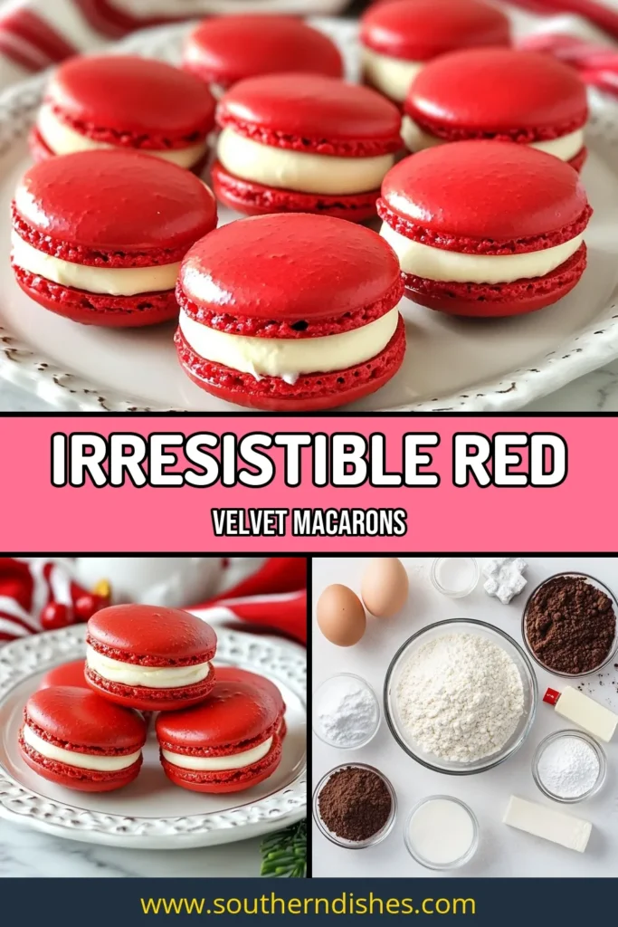 Indulge in the perfect festive dessert with these stunning red velvet macarons! Experience the delightful combination of almond flour macarons filled with a creamy cream cheese filling recipe that everyone will love. Learn how to make macarons that are not only beautiful but delicious, making them ideal for any celebration. Save this recipe today for a sweet treat that will wow your guests! #RedVelvetMacarons #MacaronRecipe #FestiveDesserts #BakingJoy