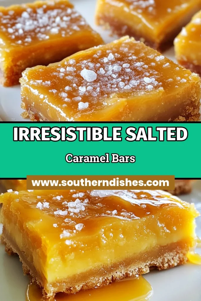 Indulge in these irresistible salted caramel butter bars! This easy caramel dessert recipe is perfect for satisfying your sweet tooth. Made with a buttery base and a luscious caramel sauce, these homemade salted caramel bars are a must-try. Enjoy this buttery dessert bars recipe for a delicious treat any time. Get baking and elevate your dessert game today! Save this recipe for later! #SaltedCaramelButterBars #CaramelSauceDessertBars #EasyDessertRecipe #HomemadeDessert