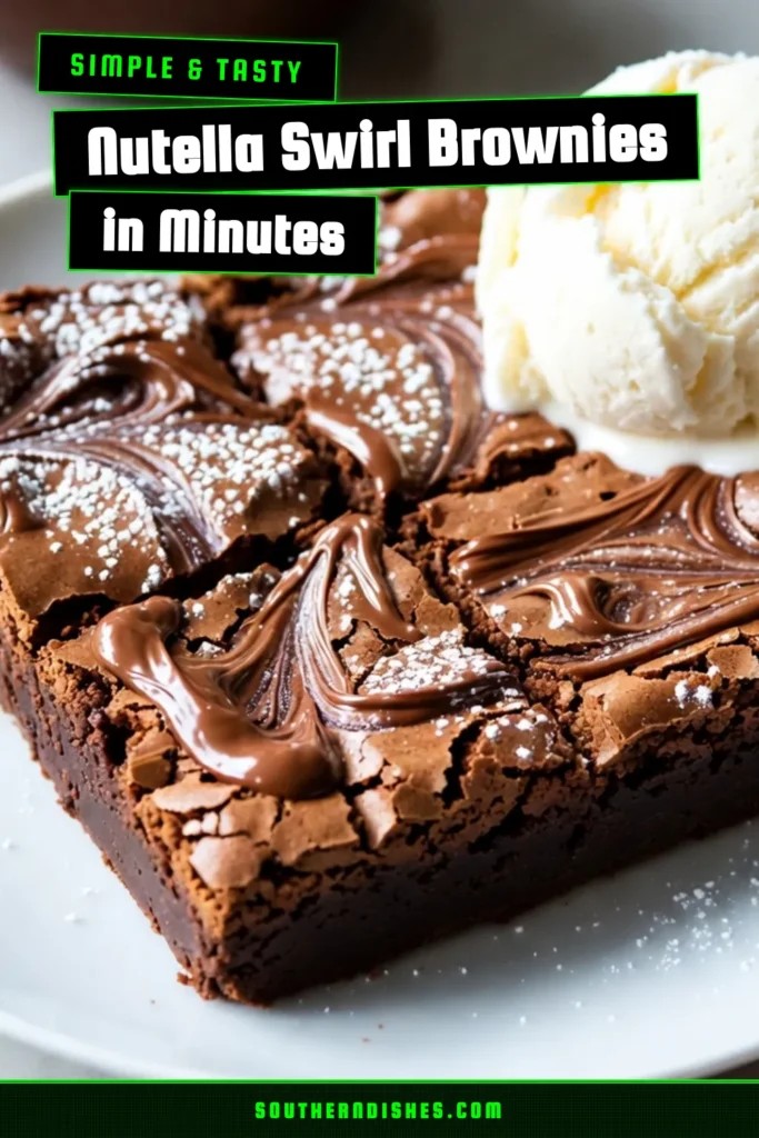 Indulge in these delicious Nutella brownies with this easy Nutella dessert recipe! Perfect for chocolate lovers, these fudgy brownie recipes feature a chocolate swirl that takes your homemade Nutella treats to the next level. Follow the simple steps to create a batch of gooey, decadent brownies that everyone will love. Don&rsquo;t forget to save this Nutella brownies recipe for your next baking adventure! #NutellaBrownies #EasyDessert #BrownieRecipe #ChocolateSwirlBrownies