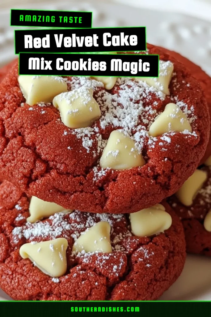 Indulge in these easy red velvet cake mix cookies for a delightful treat! Made with red velvet cake mix, white chocolate chips, and optional pecans, these cookies are perfect for any occasion. Simple to prepare, they combine the rich flavors of red velvet with a sweet twist. Try this red velvet dessert recipe for a quick, delicious snack. Save this recipe for later and impress your friends! #RedVelvetCookies #EasyCookies #CakeMixRecipes #BakingIdeas