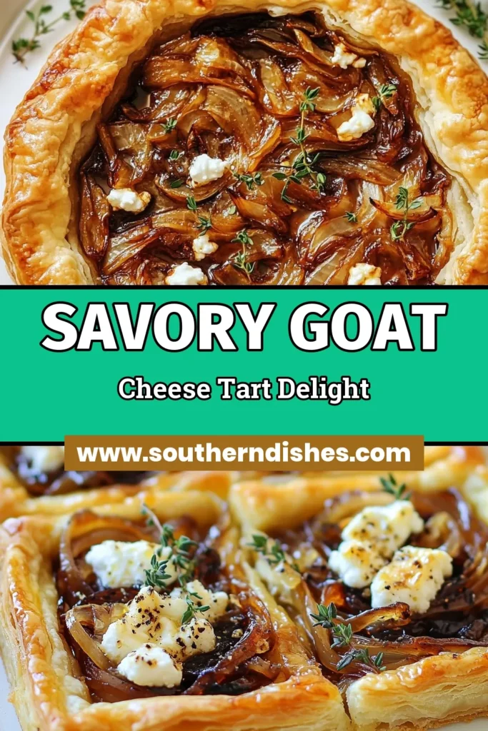 Discover the deliciousness of this Caramelized Onion Goat Cheese Tart! This easy goat cheese tart recipe features rich caramelized onion and a flaky puff pastry, making it a perfect addition to your savory tart recipes. Elevate your meals with this balsamic onion tart that's sure to impress. Ready in just 55 minutes, it's ideal for gatherings. Save this recipe and enjoy a slice today! #CaramelizedOnionTart #SavoryTartRecipes #GoatCheeseTartRecipe #PuffPastryRecipes