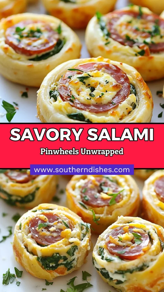 Discover how to make these Savory Salami Pinwheels, the perfect Easy Appetizer Recipe for any gathering! Featuring a delicious blend of Cream Cheese Tortilla Rolls with Italian Salami Snacks and fresh spinach, these Spinach and Salami Pinwheels are sure to impress your guests. Quick to prepare and full of flavor, this recipe is a must-try. Save this pin for your next party! #SalamiPinwheels #AppetizerRecipes #SnackIdeas #ItalianCuisine