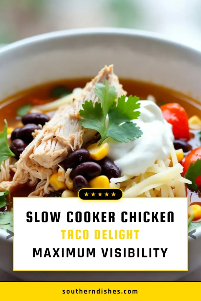 Discover a delicious and healthy slow cooker chicken taco soup that's perfect for busy weeknights! This hearty chicken soup recipe is packed with flavor and is incredibly easy to make. Simply throw all your ingredients in the slow cooker for a comforting meal everyone will love. Try this easy taco soup today and enjoy a nutritious twist on your favorite flavors. Don&rsquo;t forget to save and share! #SlowCookerChickenTacoSoup #EasyTacoSoup #HealthySlowCookerMeals #ChickenTacoSoupRecipe