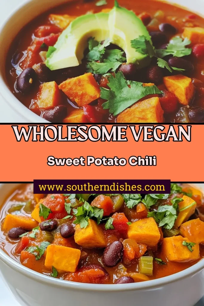 Discover this delicious vegan sweet potato chili that's perfect for an easy vegan dinner! Packed with nutrients, this healthy chili recipe features sweet potatoes, black beans, and vibrant spices, making it a delightful plant-based chili option. Ready in under an hour, it's a simple and hearty dish everyone will love. Don&rsquo;t miss out&mdash;try this black bean chili recipe today! Save it for later! #VeganChili #SweetPotatoRecipes #PlantBased #HealthyEats