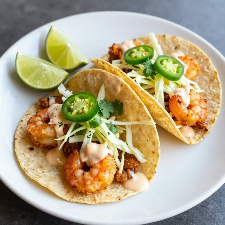 To make Bang Bang Shrimp Tacos, you need fresh shrimp and a few key items. Here’s a quick list of what you will need: - 1 lb shrimp, peeled and deveined - 3/4 cup all-purpose flour - 1/4 cup cornstarch - 1 teaspoon paprika - 1/2 teaspoon garlic powder - 1/2 teaspoon salt - 1/2 teaspoon black pepper - 1 cup buttermilk (or milk with lemon juice) - Vegetable oil for frying - 8 small corn tortillas These ingredients create a crispy and flavorful shrimp that pairs well with the sauce and toppings. The Bang Bang Sauce adds a sweet and spicy kick to the tacos. For the sauce, gather these items: - 1/2 cup mayonnaise - 2 tablespoons sweet chili sauce - 1 tablespoon sriracha (adjust to taste) - 1 teaspoon lime juice Mix these together to create a creamy sauce that elevates the dish. Toppings can make your tacos even better. Here are some great options: - Shredded cabbage - Sliced jalapeños - Chopped cilantro - Lime wedges These toppings add crunch, spice, and freshness. Feel free to mix and match based on your taste! {{ingredient_image_1}} To make the Bang Bang sauce, grab a small bowl. Add 1/2 cup mayonnaise. Then, mix in 2 tablespoons of sweet chili sauce. Next, add 1 tablespoon of sriracha. You can adjust this to make it milder or spicier. Finally, squeeze in 1 teaspoon of lime juice. Stir it all together until smooth. Set this delicious sauce aside for later. Now let’s prepare the shrimp. In a medium bowl, whisk together 3/4 cup all-purpose flour and 1/4 cup cornstarch. Add 1 teaspoon of paprika, 1/2 teaspoon of garlic powder, 1/2 teaspoon of salt, and 1/2 teaspoon of black pepper. This mix will give the shrimp a tasty crust. Next, take your shrimp. Dip each one into 1 cup of buttermilk. Let the excess buttermilk drip off. Then, dredge the shrimp in the flour mixture. Make sure each shrimp is well-coated. Heat about 1 inch of vegetable oil in a large skillet over medium-high heat. Wait until the oil shimmers, about 350°F. Carefully add the shrimp to the hot oil in batches. Fry them for about 2 to 3 minutes on each side. Look for a golden-brown color and a crispy texture. Use a slotted spoon to take the shrimp out. Place them on a plate lined with paper towels to absorb any extra oil. Warm your 8 small corn tortillas in a skillet or microwave. This makes them easy to fold. On each tortilla, place a few shrimp. Drizzle on that tasty Bang Bang sauce. Top with shredded cabbage, sliced jalapeños, and chopped cilantro. Serve with lime wedges on the side for some zesty flavor. Enjoy your Bang Bang shrimp tacos! To get the best shrimp, use fresh, peeled, and deveined shrimp. Make sure the oil is hot before frying. I heat the oil to about 350°F. This gives a crispy outside and juicy inside. Fry in small batches. This keeps the oil temperature steady. Fry each shrimp for 2-3 minutes on each side. Watch for a golden color. Use a slotted spoon to lift the shrimp out. Place them on a paper towel to absorb extra oil. To adjust the Bang Bang sauce, start with the basic recipe. If you want more heat, add more sriracha. You can also mix in some cayenne pepper for extra spice. If you prefer a milder sauce, reduce the sriracha. You can even skip it altogether. The sweet chili sauce adds a nice sweetness, balancing the flavor. Lime juice gives it a fresh touch, so keep that in any version. Warm tortillas can make your tacos even better. After warming them, cover them with a clean towel. This keeps the heat in. You can also place them in a low oven, around 200°F, to stay warm. Just be careful not to dry them out. If you have leftover tacos, wrap them tightly in foil. This helps maintain warmth and keeps them fresh. Pro Tips Use Fresh Shrimp: For the best flavor and texture, opt for fresh or high-quality frozen shrimp that has been properly thawed. Control the Oil Temperature: Maintaining the oil temperature around 350°F is crucial for achieving crispy shrimp without excessive oil absorption. Customize the Bang Bang Sauce: Feel free to adjust the levels of sriracha and sweet chili sauce to cater to your heat preference. Warm Tortillas Properly: Warm the tortillas just before serving to keep them pliable and improve the overall taco experience. {{image_2}} You can swap shrimp for other proteins. Chicken works great in this recipe. Use boneless thighs for juicy bites. Firm fish like mahi-mahi or tilapia also suits this dish well. For a twist, try tofu. It absorbs flavors well and adds a nice texture. While the Bang Bang sauce is tasty, feel free to get creative. A garlic aioli adds a creamy touch. A spicy chipotle sauce can give it a smoky flavor. You could also use a simple lime crema with yogurt, lime juice, and a pinch of salt. Experiment and find your favorite! You can easily make this dish plant-based. Use cauliflower instead of shrimp. Roast or fry the florets for a crunchy bite. For vegan sauce, mix vegan mayo with sweet chili sauce and sriracha. This keeps the flavor while making it suitable for everyone. Enjoy the fun of cooking! To store leftover shrimp tacos, first, remove the shrimp from the tortillas. Place the shrimp in an airtight container. Wrap the tortillas in foil or plastic wrap to keep them fresh. Store both in the fridge for up to two days. This way, you keep the shrimp and tortillas safe from drying out. When you reheat the shrimp, aim to keep them crispy. Preheat your oven to 400°F (204°C). Spread the shrimp on a baking sheet in a single layer. Bake for about 10 minutes, or until heated through and crispy again. Avoid using the microwave, as it can make the shrimp soggy. For the tortillas, warm them in a skillet over medium heat for a few seconds on each side. Store any leftover Bang Bang sauce in a clean jar or container with a lid. Keep it in the fridge for up to one week. If you want to extend its life, avoid mixing in fresh ingredients. Just add those when you serve the tacos. This way, your sauce stays fresh and tasty longer. For Bang Bang Shrimp Tacos, I recommend using medium to large shrimp. They offer a good bite and great flavor. Fresh shrimp is best, but frozen shrimp works too. Just make sure to thaw them properly. Look for shrimp that is peeled and deveined to save time. The less prep work, the better! Yes, you can use store-bought sauce if you're short on time. Many brands offer tasty sauces that mimic the homemade version. Just check the ingredients to find one that fits your taste. However, making your own sauce is easy and lets you control the flavor. It can be as spicy or mild as you like! I love serving Bang Bang Shrimp Tacos with fresh sides. Here are some great options: - Mexican rice: It adds a nice texture and flavor. - Black beans: They are hearty and nutritious. - Guacamole: Creamy and full of flavor. - Corn salad: A refreshing crunch to balance the tacos. These sides round out the meal and add color to your plate! Bang Bang Shrimp Tacos are a fun way to enjoy shrimp. You learned about the key ingredients, like shrimp and sauce, and how to cook them just right. We covered tips for getting the shrimp crispy and adding spicy sauce. You can even swap proteins or make vegan versions. Remember to store any leftovers properly to keep them tasty. These tacos are easy to make and a sure hit at any meal. Enjoy your cooking adventure!