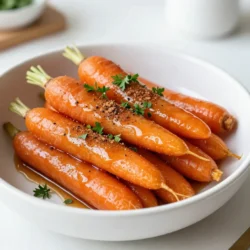Here are the key ingredients you will need for maple glazed carrots: - 1 lb baby carrots (or sliced regular carrots) - 3 tablespoons pure maple syrup - 2 tablespoons unsalted butter - 1 teaspoon ground cinnamon - 1/2 teaspoon salt - 1/4 teaspoon black pepper - Fresh parsley, chopped (for garnish) Each ingredient plays a big role in making this dish special. The baby carrots bring sweetness and crunch. The maple syrup adds a rich, sweet glaze. Butter gives the dish a smooth texture. Cinnamon adds warmth and spice, while salt and black pepper bring balance. Finally, fresh parsley adds a pop of color and freshness to your dish. {{ingredient_image_1}} - Melting the Butter Start by melting 2 tablespoons of unsalted butter in a large skillet. Use medium heat to get it nice and bubbly. You want it melted but not browned. - Coating Carrots Next, add 1 lb of baby carrots to the skillet. Stir them well so they get coated in that creamy butter. This helps the flavors stick. - Seasoning the Carrots Now it&rsquo;s time to add some flavor. Sprinkle in 1 teaspoon of ground cinnamon, 1/2 teaspoon of salt, and 1/4 teaspoon of black pepper. Mix everything together so each carrot is seasoned. - Adding Maple Syrup Pour in 3 tablespoons of pure maple syrup. This sweet touch adds depth to the dish. Give it a good stir to blend the syrup with your carrots. - Cooking Time and Temperature Reduce the heat to low and cover the skillet. Let the carrots cook for about 10 to 12 minutes. Stir them occasionally. You want them tender but still a little crisp. - Final Glaze Preparation Remove the lid and turn the heat back up to medium-high. Cook for another 2 to 3 minutes. This lets the glaze bubble and thicken. Once it&rsquo;s shiny and sticky, it&rsquo;s ready! Transfer the glazed carrots to a serving dish and garnish with chopped parsley. Enjoy your sweet and savory side! Baby Carrots vs. Regular Carrots I often use baby carrots for this dish. They cook faster and have a sweet taste. If you choose regular carrots, slice them into small pieces. This helps them cook evenly and stay tender. Freshness and Quality Tips Look for carrots that are firm and bright in color. Avoid any that feel soft or look wrinkled. Fresh carrots have a crisp bite and a sweet flavor. For the best taste, buy them from a local market when possible. Suggested Spices and Herbs Besides cinnamon, you can try adding a pinch of nutmeg or ginger. These spices add warmth and depth. Fresh herbs like thyme or dill can also brighten the dish and give it a fresh note. Adjusting Sweetness Levels If you want more sweetness, add a little extra maple syrup. You could also try honey as a substitute. If you prefer less sweetness, cut back on the syrup or use a squeeze of lemon for balance. Pro Tips Choose Fresh Carrots: Look for bright, firm baby carrots for the best flavor and texture. Adjust Sweetness: Feel free to add more or less maple syrup based on your sweetness preference. Enhance with Spices: Experiment with additional spices like nutmeg or ginger for a unique twist. Perfect Glaze: Ensure the glaze thickens by cooking uncovered at the end for a few minutes. {{image_2}} You can switch maple syrup for honey or agave. Both add a nice sweetness. Honey works well, but it has a stronger taste. Agave is milder and blends in easily. You can use these in equal amounts, starting with the same 3 tablespoons. Another option is brown sugar. Use about 3 tablespoons to replace the maple syrup. It gives a deep, rich flavor. Just keep in mind that it will not be as runny as syrup. Feel free to add other veggies to your dish. Sweet potatoes or parsnips work great. Cut them into similar sizes as the carrots. This ensures even cooking. You can also mix in other root vegetables. Turnips or beets can add unique flavors and colors. Just remember to adjust cooking times for thicker pieces. They may take a bit longer to become tender. To keep your maple glazed carrots fresh, follow these steps: - Refrigeration Tips: Place your leftover carrots in an airtight container. They can last in the fridge for up to four days. If you want to keep them even longer, try not to mix them with other foods that have strong odors. This way, they will stay tasty. - Freezing Instructions: If you have more than you can eat, freezing is a good option. First, let the carrots cool completely. Then, place them in a freezer bag. Squeeze out as much air as possible before sealing. They can last for up to three months in the freezer. When you&rsquo;re ready to eat them, thaw them in the fridge overnight. To make sure your carrots taste great again, follow these tips: - Best Methods for Reheating: The best way to reheat maple glazed carrots is on the stove. Just place them in a skillet over medium heat. Stir them gently until they are heated through. You can also use a microwave, but be careful not to overcook them. - Maintaining Flavor and Texture: To keep the glaze nice, add a splash of water or extra maple syrup while reheating. This helps to revive the sauce. Stir gently to avoid breaking the carrots. This way, they stay crisp and flavorful. Can I make this recipe ahead of time? Yes, you can make maple glazed carrots ahead of time. Cook them fully, then cool them. Store in the fridge for up to three days. When you&rsquo;re ready to serve, just reheat them in a skillet over low heat. This keeps them tender and flavorful. What can I serve with maple glazed carrots? Maple glazed carrots pair well with many dishes. They go great with roasted chicken or grilled salmon. You can also serve them with rice or quinoa. Their sweet and savory taste adds a nice touch to any meal. How do I make maple glazed carrots vegan or dairy-free? To make this dish vegan, swap the butter for coconut oil or vegan butter. This change keeps the flavor rich while making it dairy-free. The maple syrup remains the same. Enjoy the sweet, warm flavors without any animal products! This blog post showed how to make maple glazed carrots. We covered the key ingredients and step-by-step instructions. I shared tips for selecting fresh carrots and enhancing flavors. You learned about variations, storage tips, and how to reheat your dish. Incorporating these tips ensures your carrots turn out sweet and tasty. Enjoy your maple glazed carrots, and don't hesitate to try new ideas with this recipe!